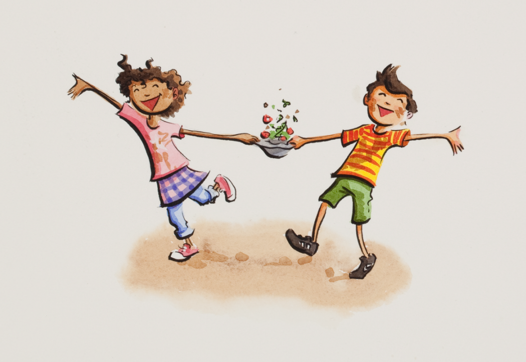 Artwork from  Salad Pie  by Wendy BooydeGraaff and illustrated by Bryan Langdo