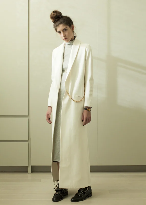 White Ponte Robe Coat with Gold Curb Chain