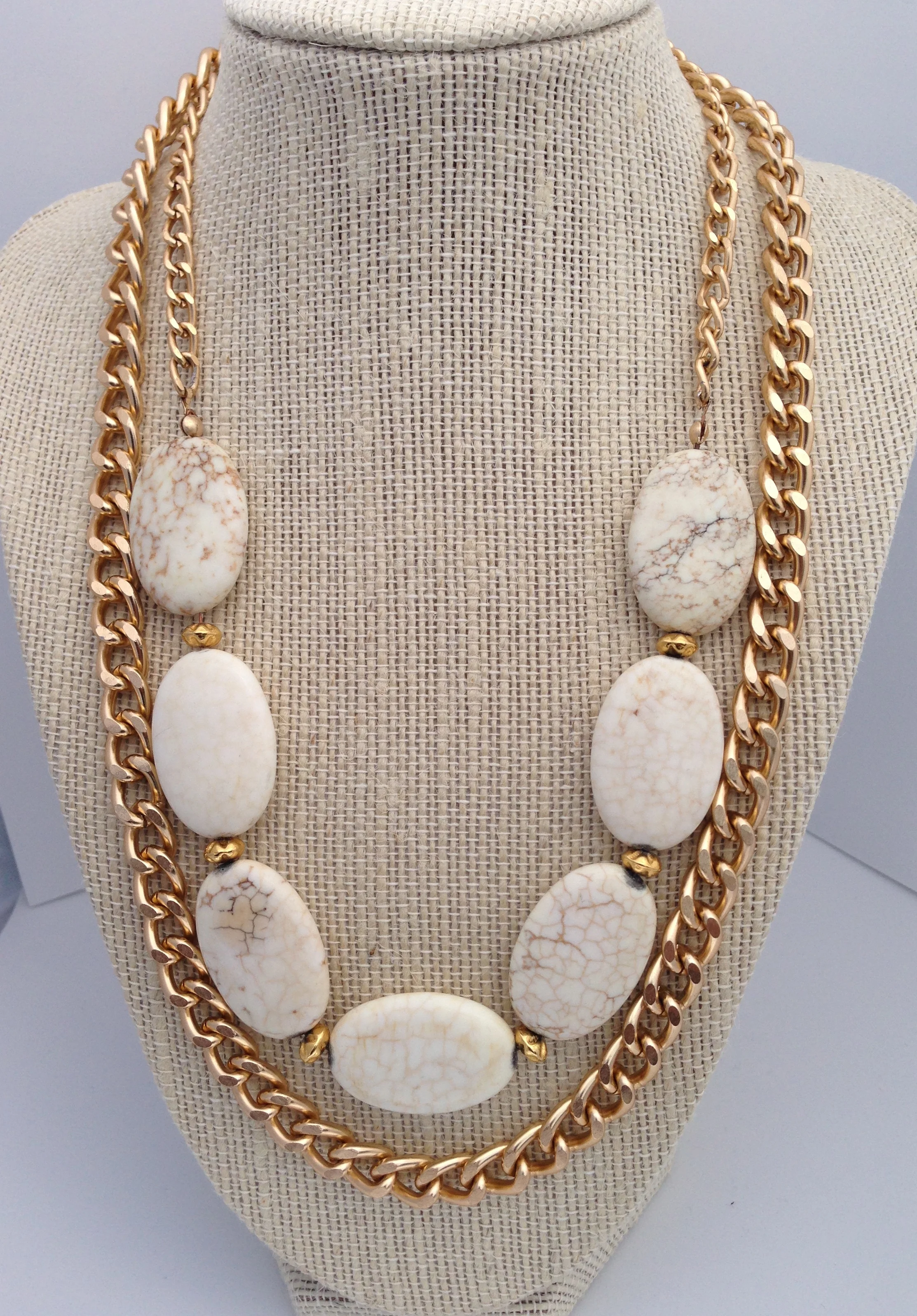 Cream/Off White Magnesite and Gold Statement Gemstone Necklace