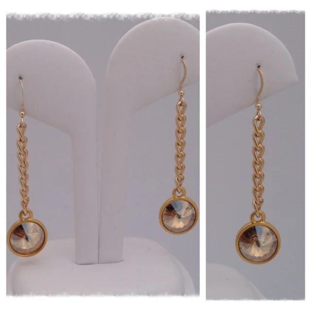 Swarovski golden crystal drop with gold aluminum chain and gold filled earwire