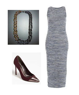Dress: Topshop Necklace: House of Zada Burgundy pumps: Adrienne Papell @ Amazon 