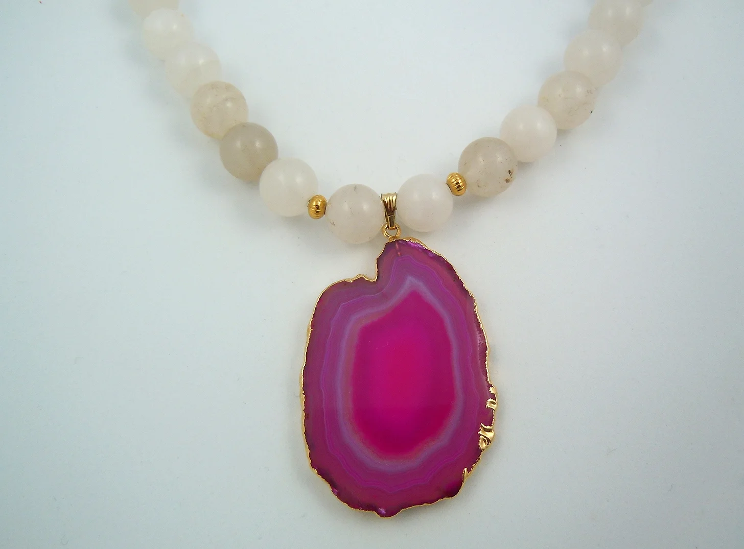 grey quartz and purple agate gemstone necklace