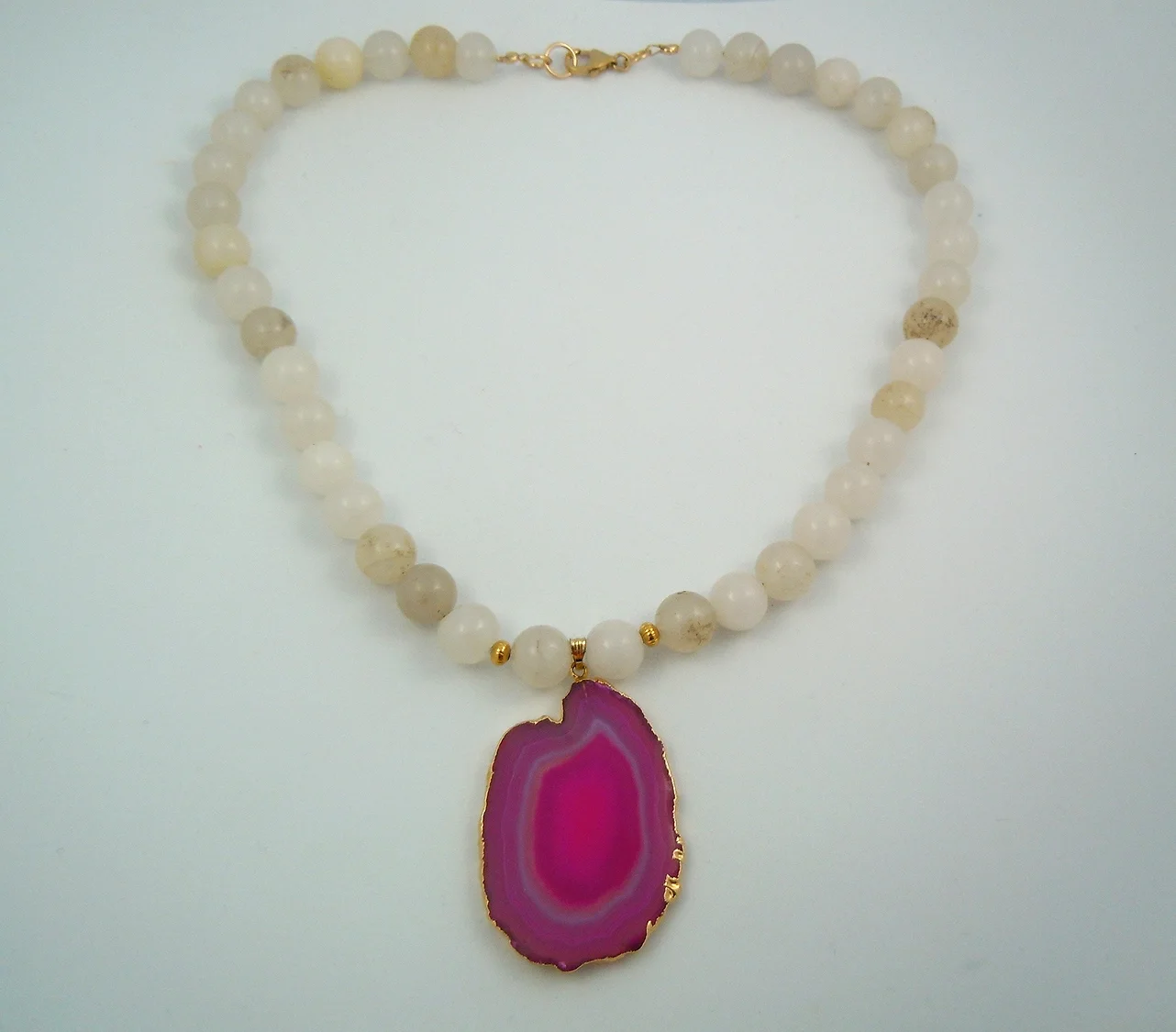 grey quartz and purple agate gemstone necklace with gold electroplating