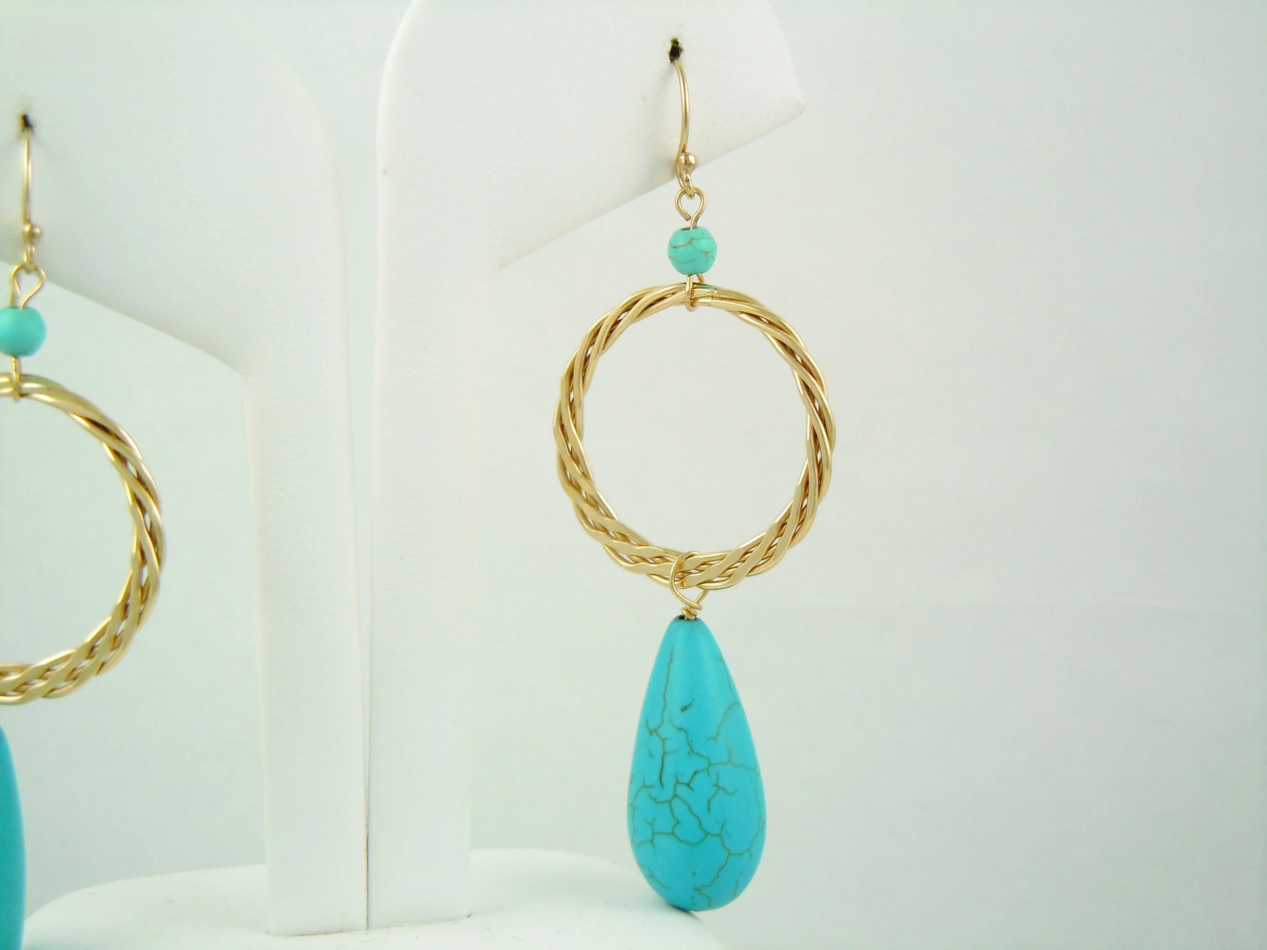 Magnesite Turquoise and Gold Filled Statement Handmade Earring