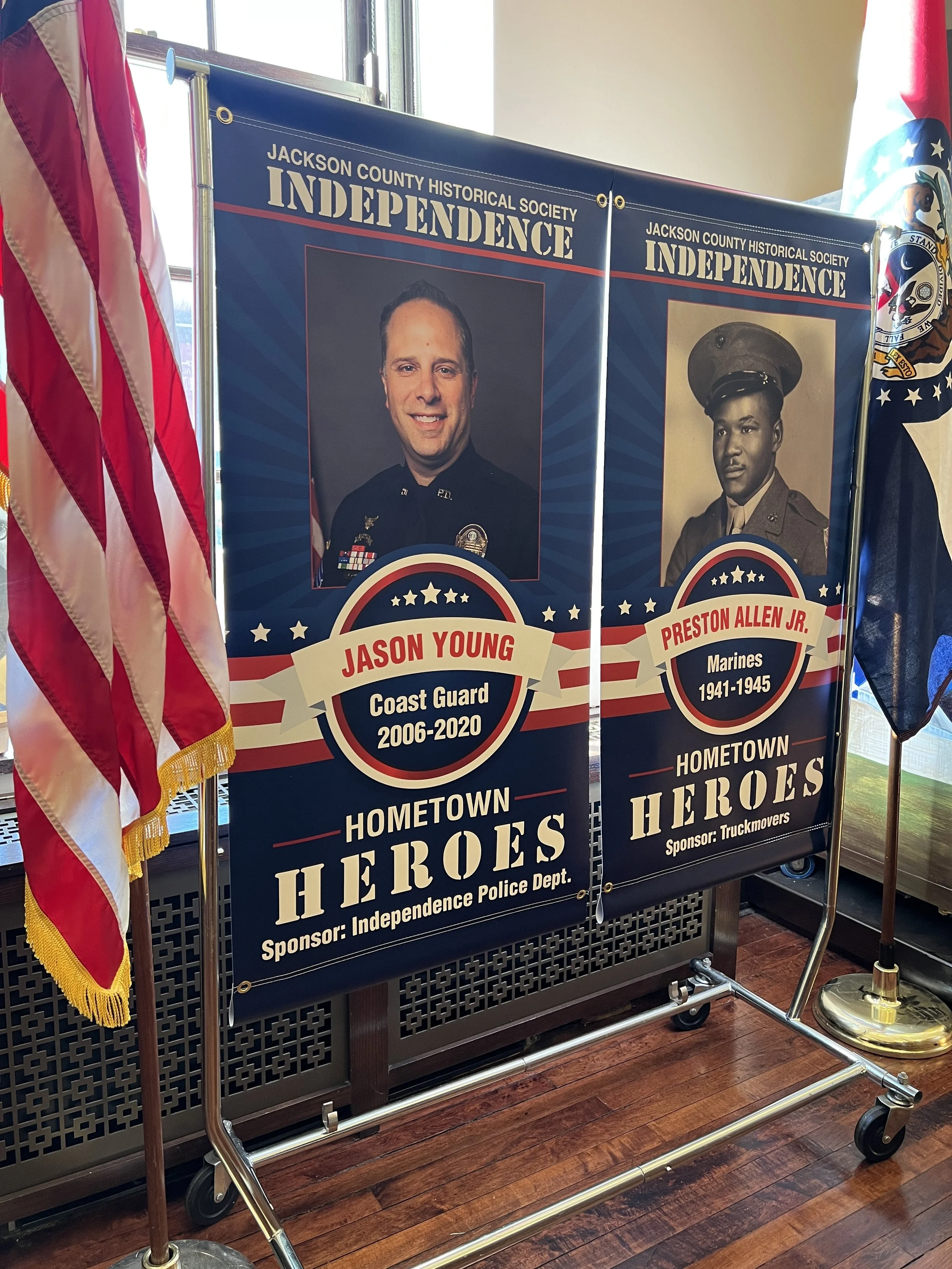 Independence Courthouse Square hanging hero banners Tuesday