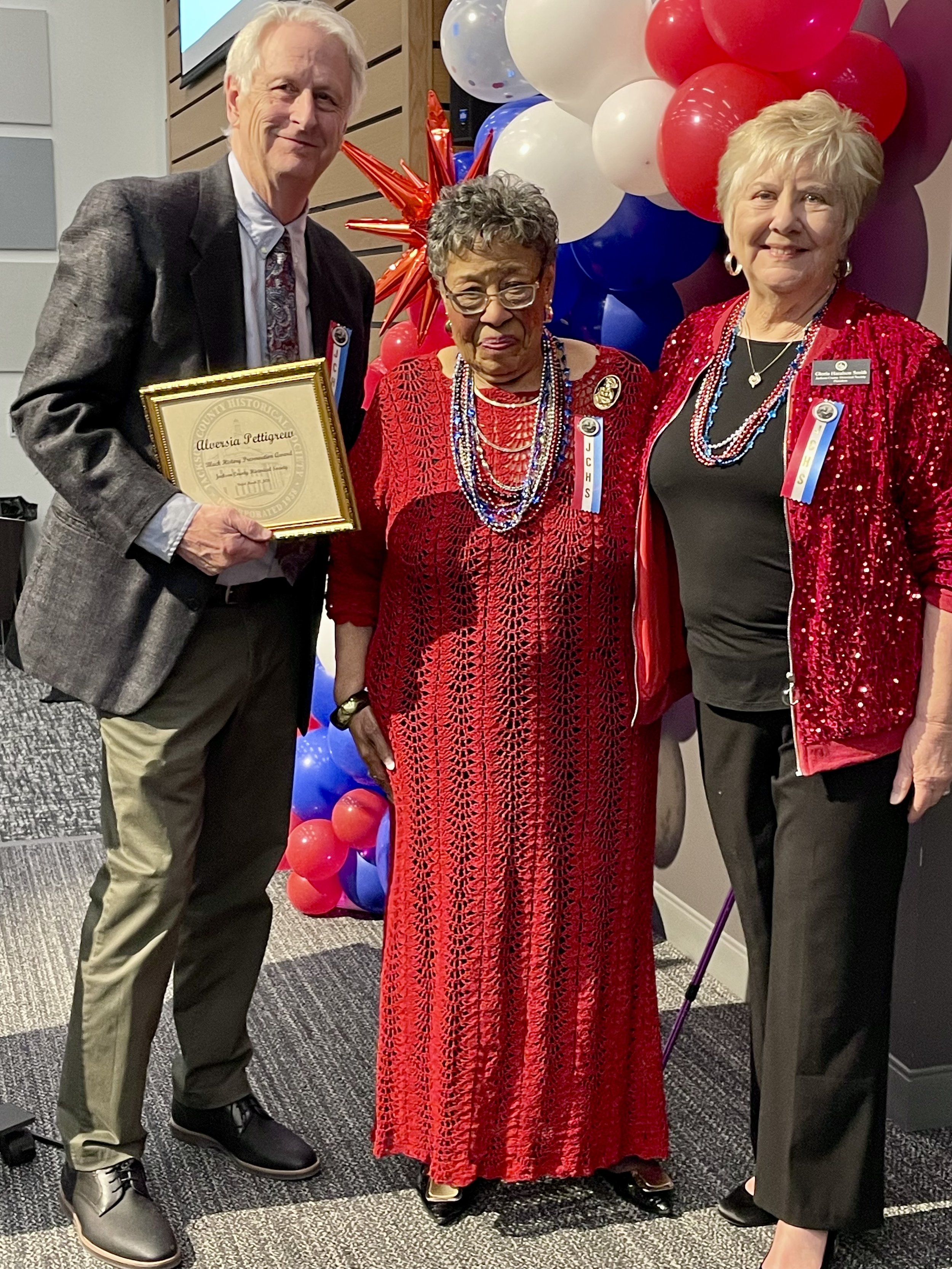 Winner of the Black History Preservation award - Alversia Pettigrew (center) with Brian Burnes and Gloria Smith.
