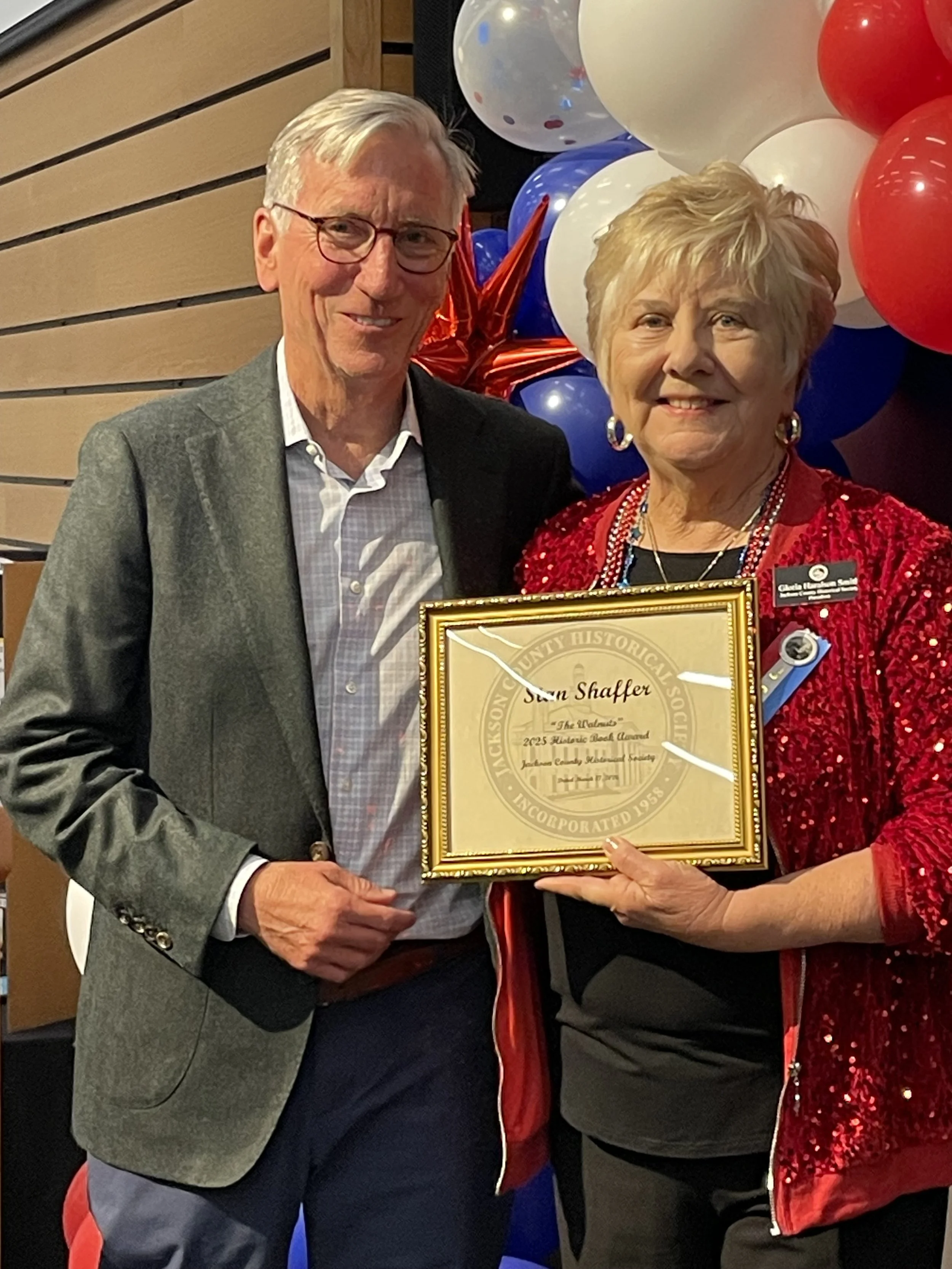 Winner of the Historic Book award - Stan Shaffer, with Gloria Smith.