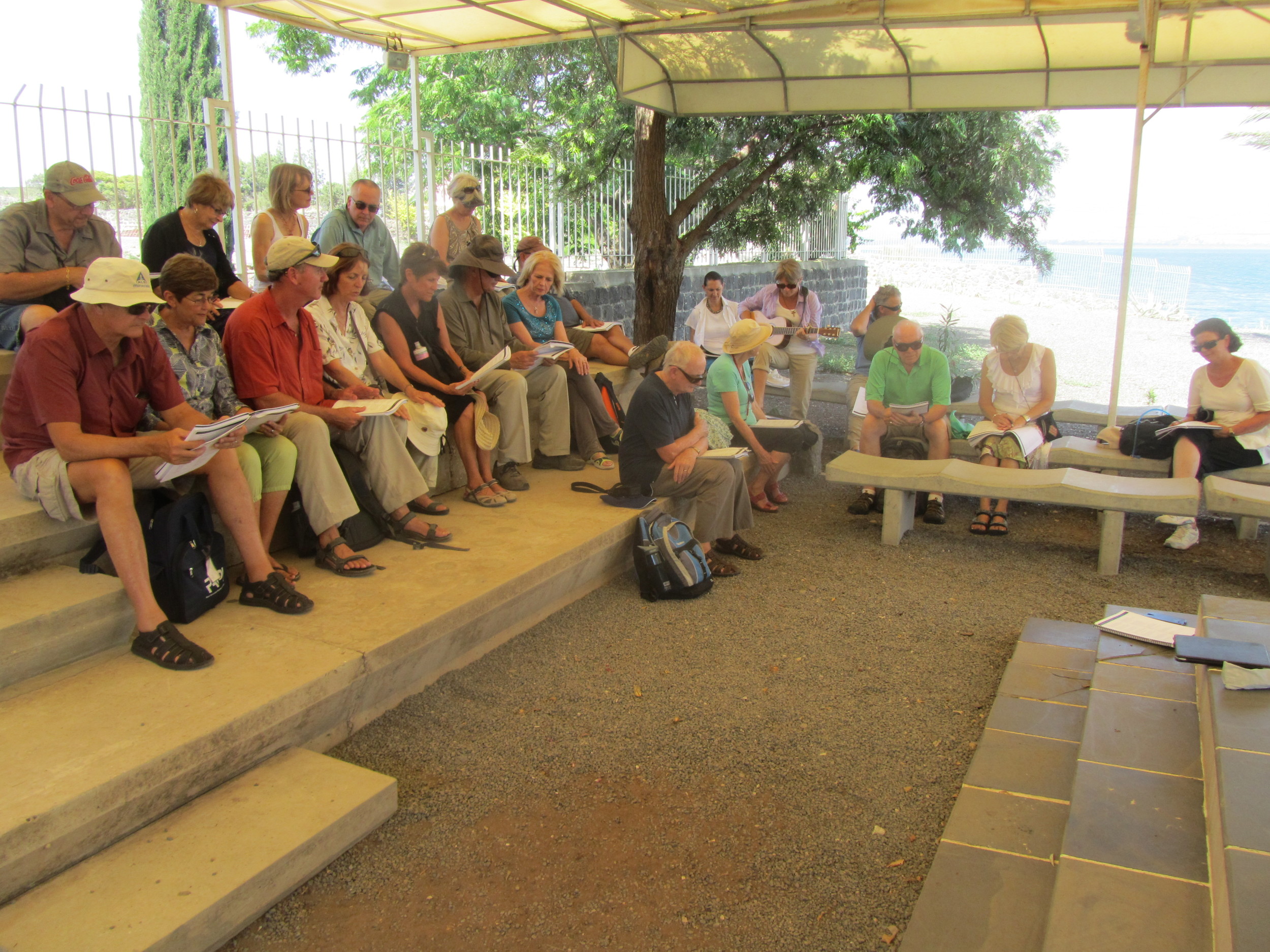 Enjoying a Time of Worship on the Beach at Capernaum