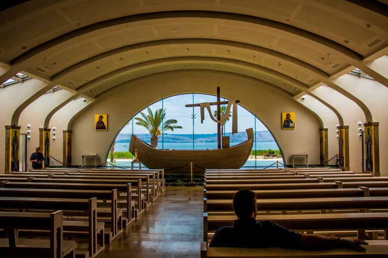 The gorgeous new church built in Magdala, honoring Mary Magdalene and the twelve disciples. The altar is a replica of a first-century fishing boat set in front of an infinity pool with the lake in the background--how cool it that?!