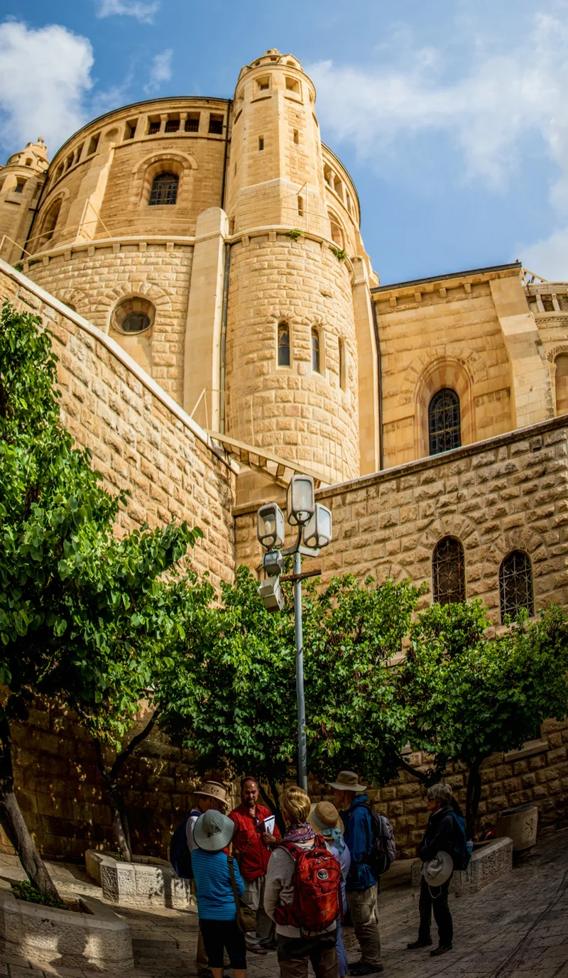 Overshadowed by the beautiful Dormition Abbey, we stood next to the building built over the foundations of the first century house where Jesus and the disciples celebrated the Passover meal in Jesus' last supper with them.
