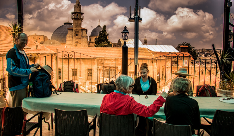 We finished our day with yet another delicious shewarma lunch, this time on a rooftop in the Old City, overlooking the ancient Muristan Market.