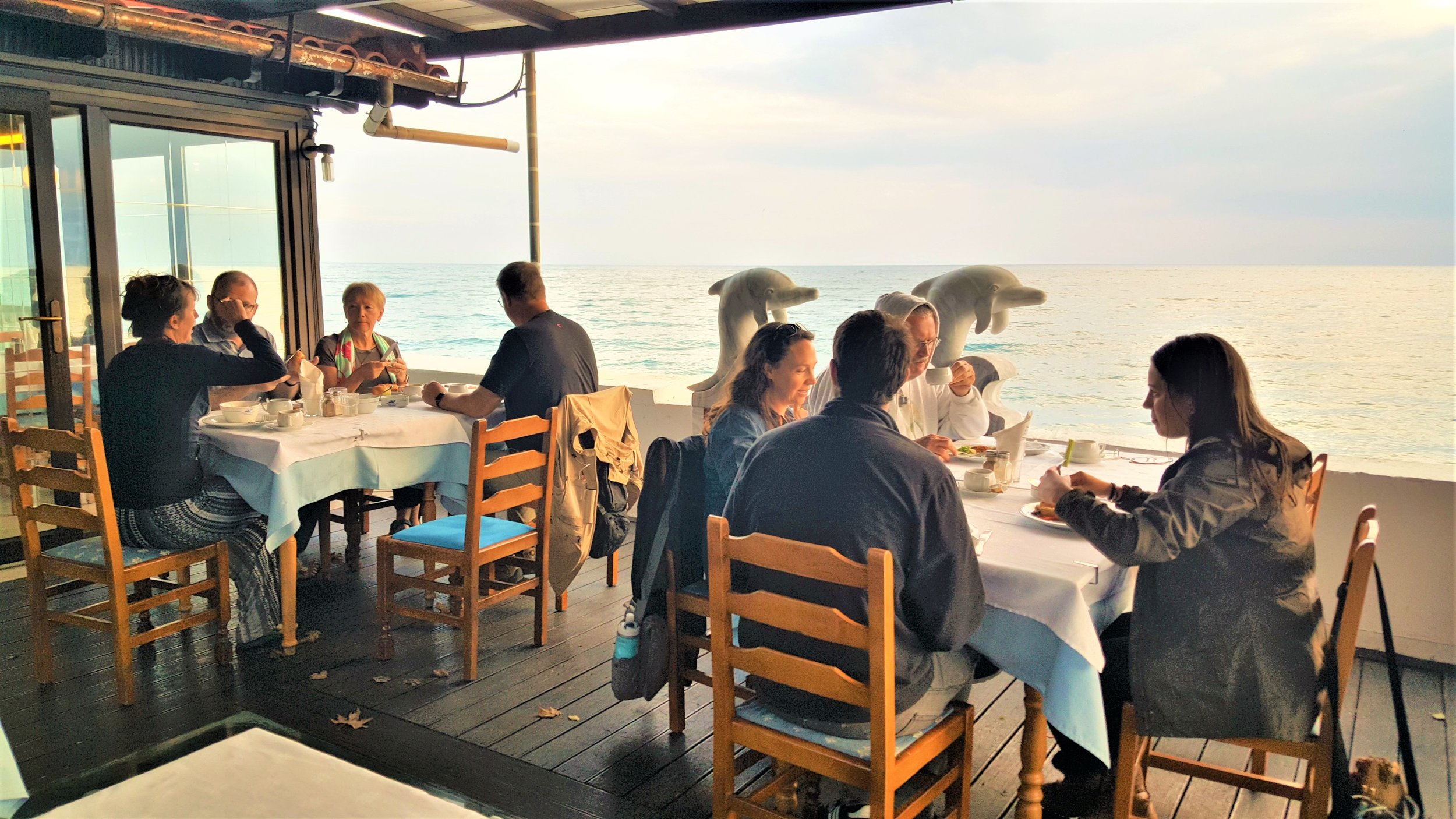 Breakfast at our hotel by the Mediterranean in Platamon, Greece