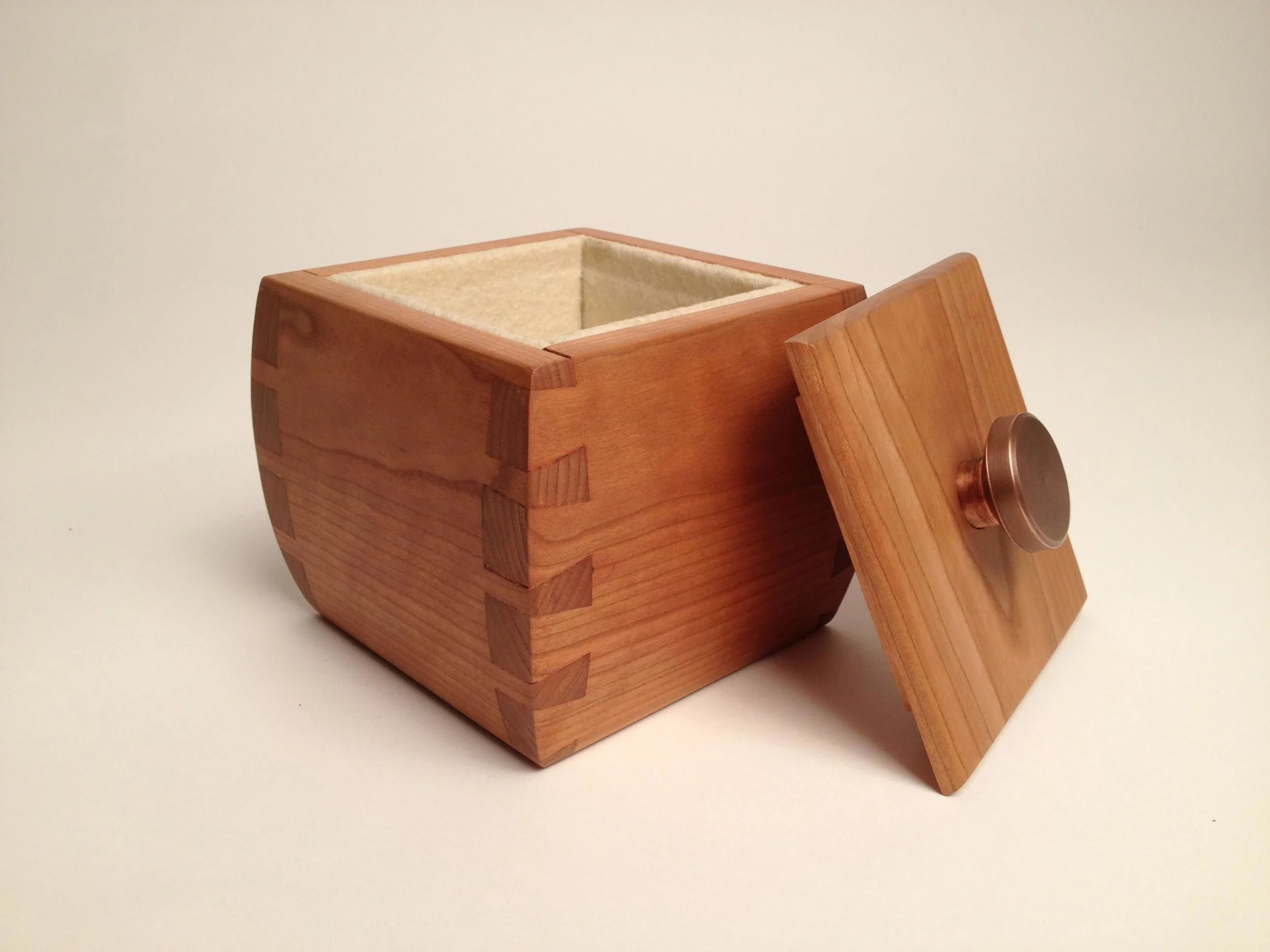 Cherry, felt, and turned copper, 2014 5" x 5" x 5"