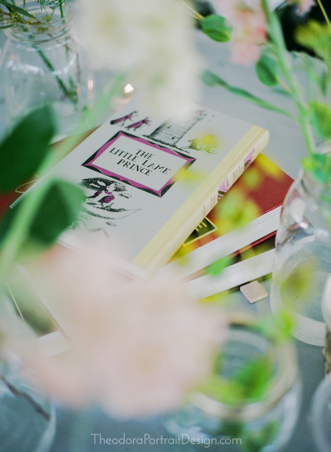     vintage books and flowers     film wedding photography 