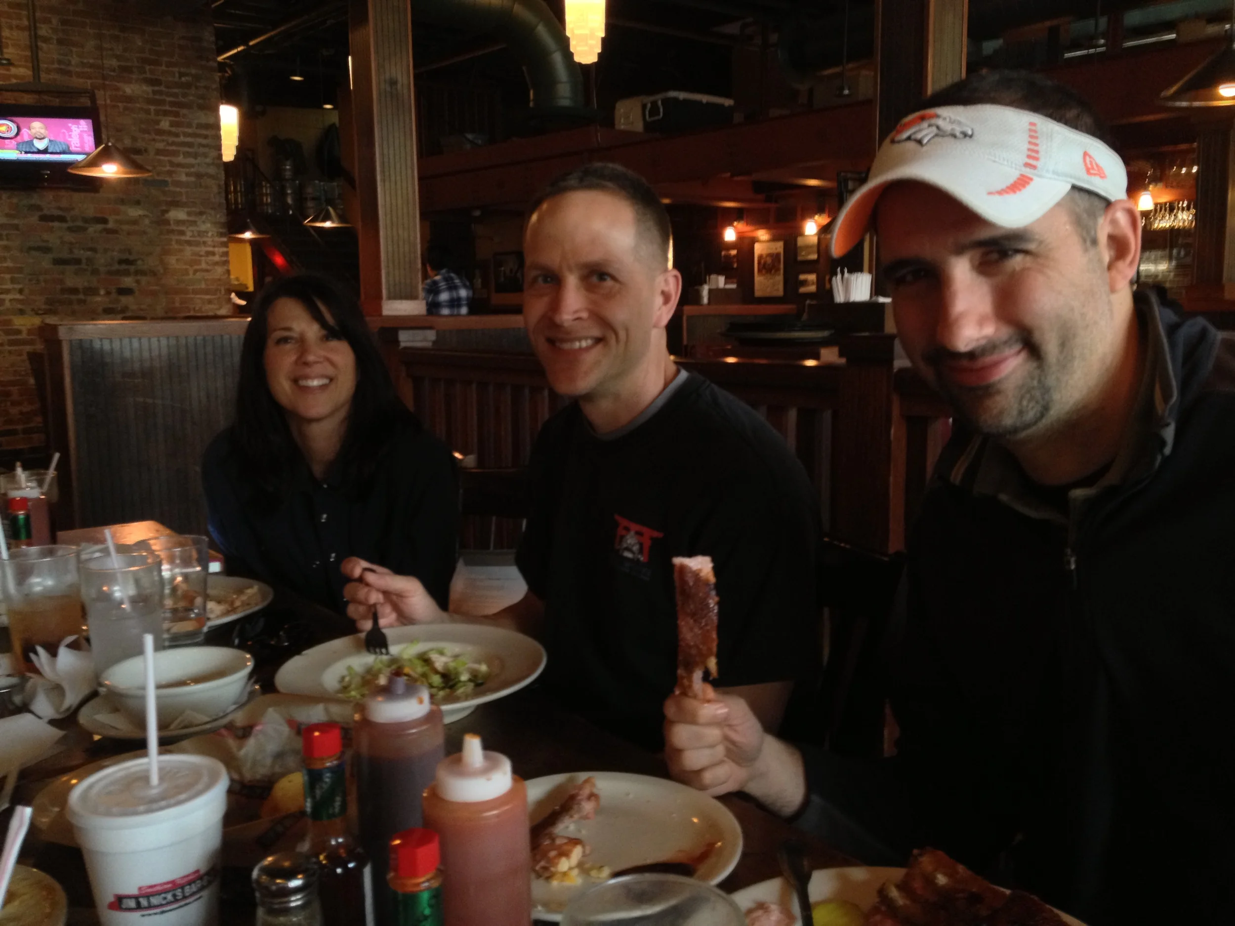Mark with Mark and Beth Merrill--getting his BBQ on again in Birmingham