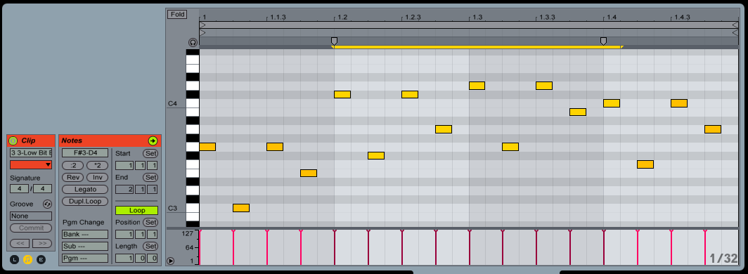Once you've recorded the MIDI output of your Arpeggiator you can "Stretch Notes" to add more variation or fills to your pattern. Start by selecting the notes you want to stretch and "Stretch Markers" will appear at the top of you MIDI clip.