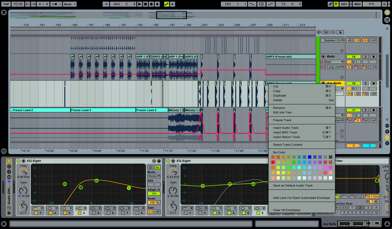 To change to color of a track right click on the track and select a color from the drop down menu.