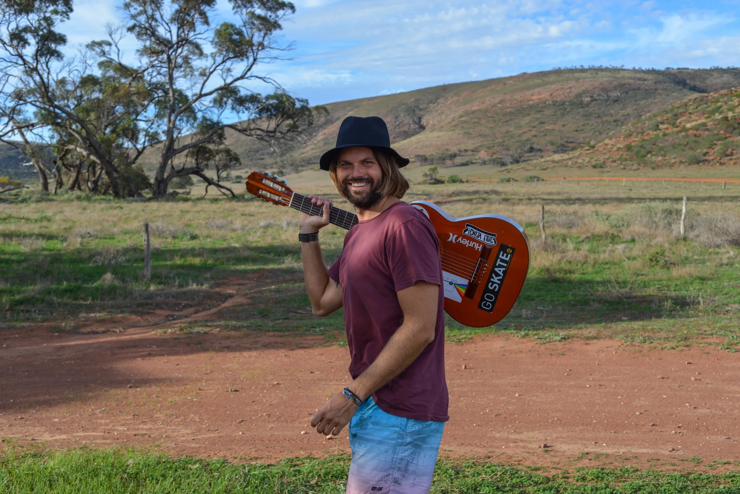 Jonny making music in the outback.