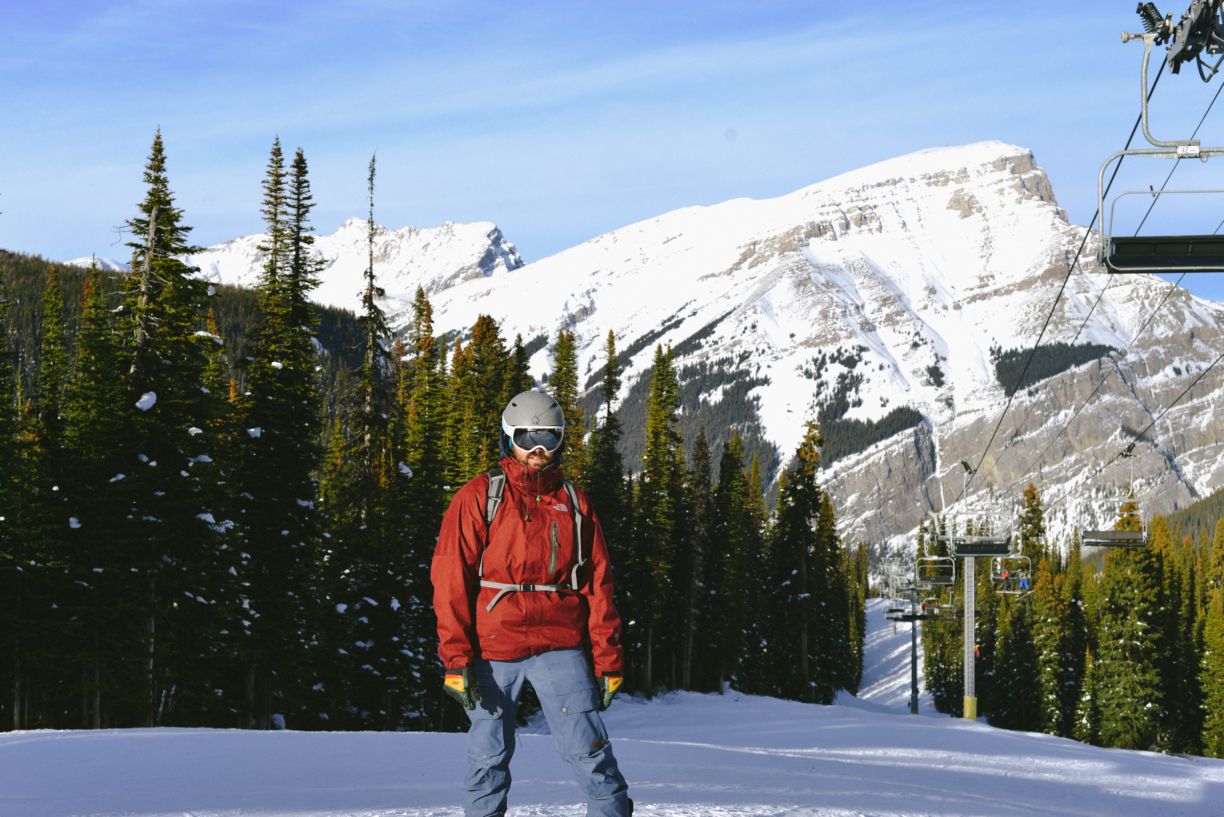 Jonny snowboarding.