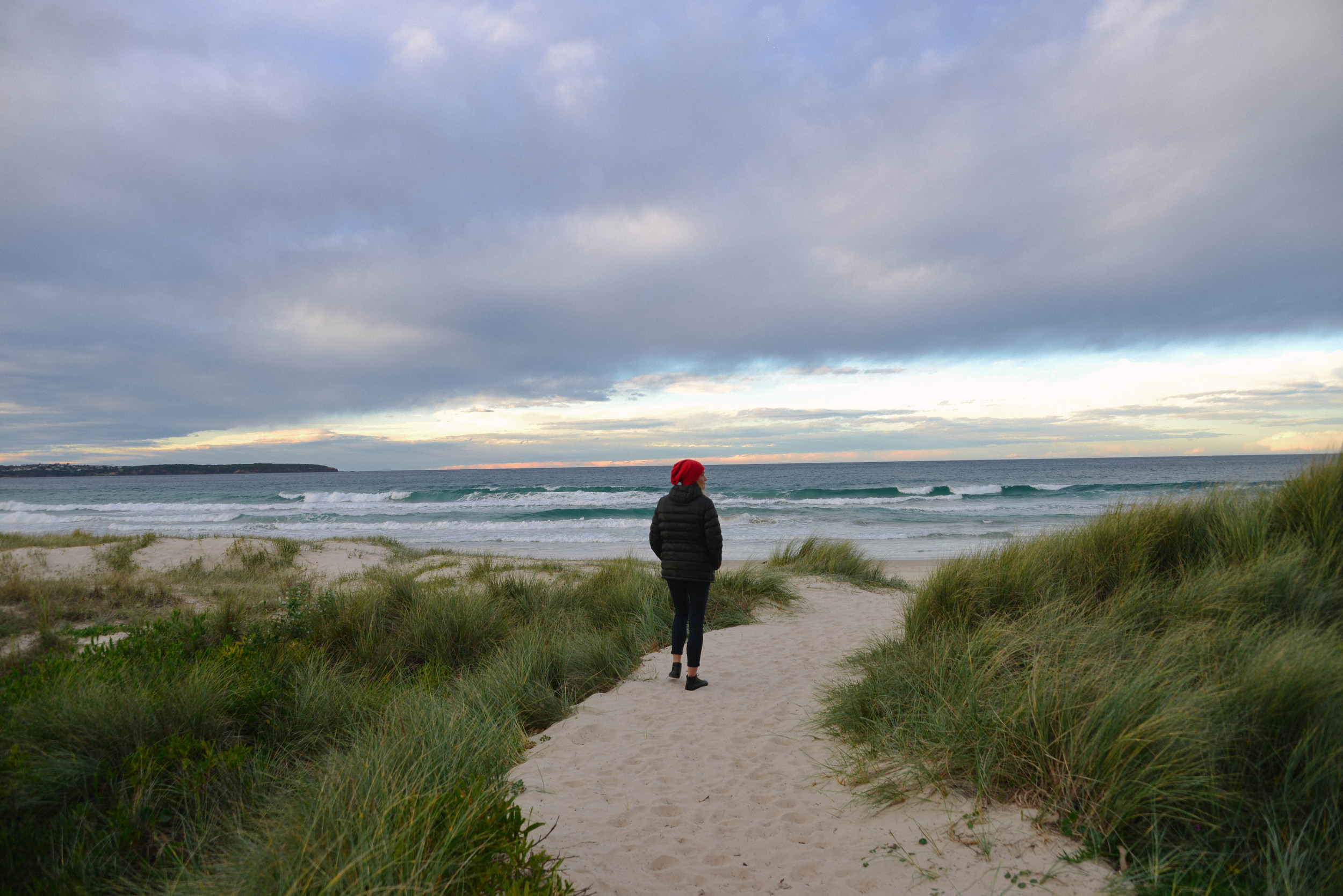 Walking from the Big 4 to the beach at Pambula