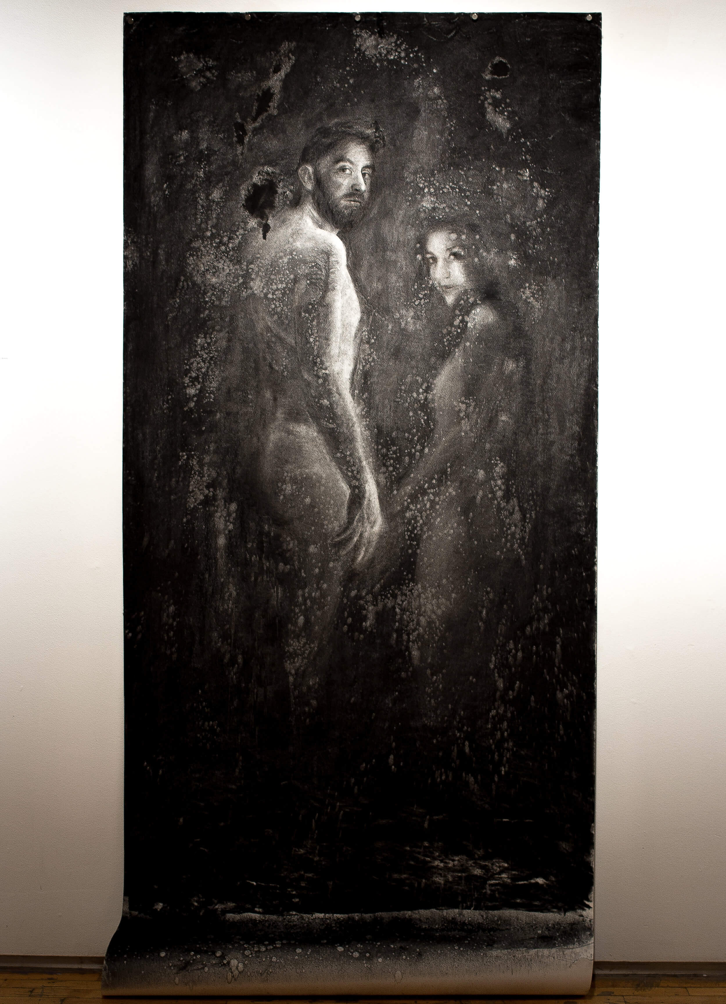 Ways to say hello, 3ft x 7ft (charcoal on paper) - 2018