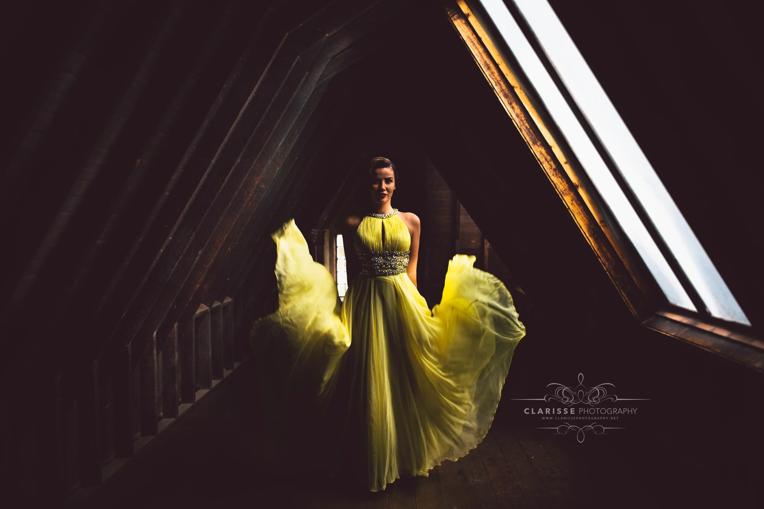ONE OF THE LAST SHOTS OF THE DAY, I ASK VALESKA TO STAND SLIGHTLY TOWARD THE FRONT OF THE LARGE WINDOW TO HER LEFTSO THE DRESS WOULD BE A LITTLE ILLUMINATED BUT NOT BLOWN OUT. THIS WOULD ALSO GIVE HER FACE LESS LIGHT DIRECTLY HITTING IT AND CREATE MORE MOOD AND SHADOW ON IT. AFTER A SEREIS OF 'TRADITIONAL' POSES I ASKED HER TO HOLD HER DRESS UP BY HER SIDE AND JUST DROP IT WHILST QUICKLY DROPPING HER ARM BY HER SIDE. WITH NO FLASH AND USING ONLY THE AVAILABLE LIGHT FROM THE WINDOW, I USED A SLOWER SHUTTER TO BLUR THE DRESS DROPPING. THIS WAS SHOT NUMBER 2 IN THE SEQUENCE OF 4.