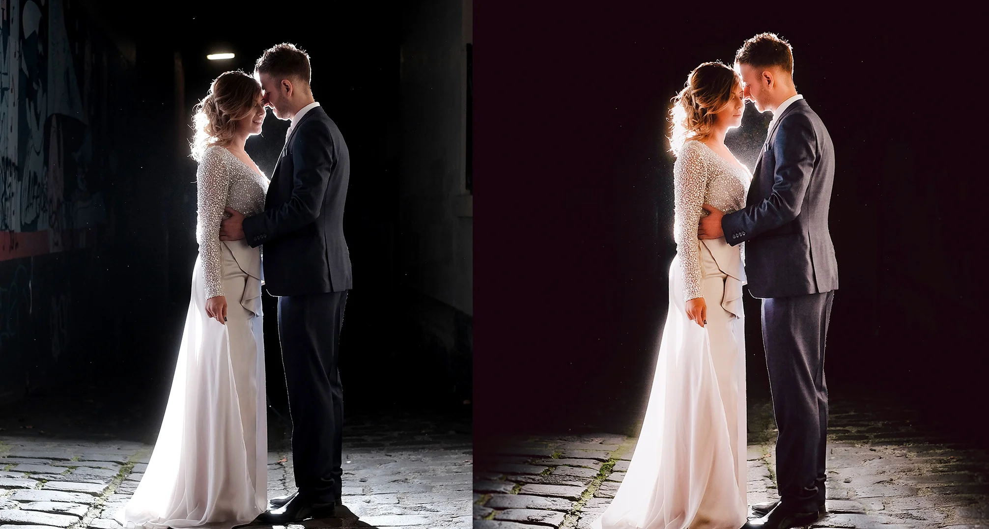 A before and After of an engagement shoot. Distractions kill an image.