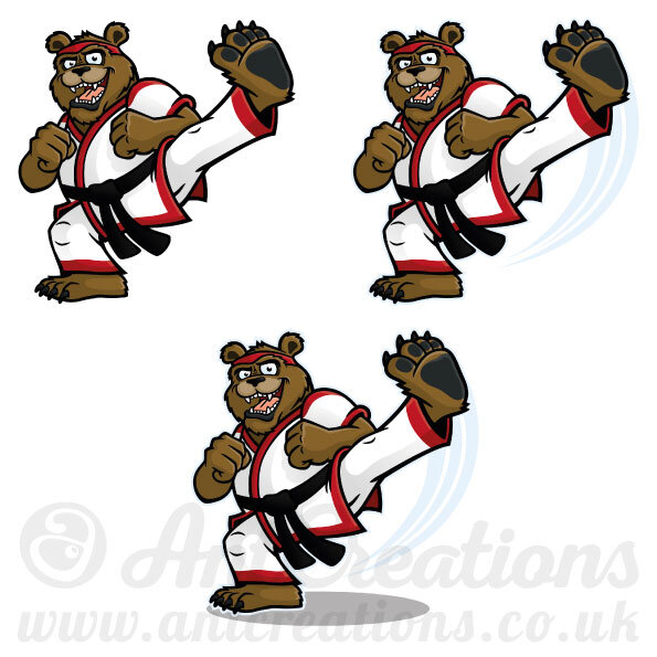Karate Kick Martial Arts Bear Cartoon Character Stock Vector Illustration —  Vector Illustrator | Cartoons | Characters | Graphic Designer