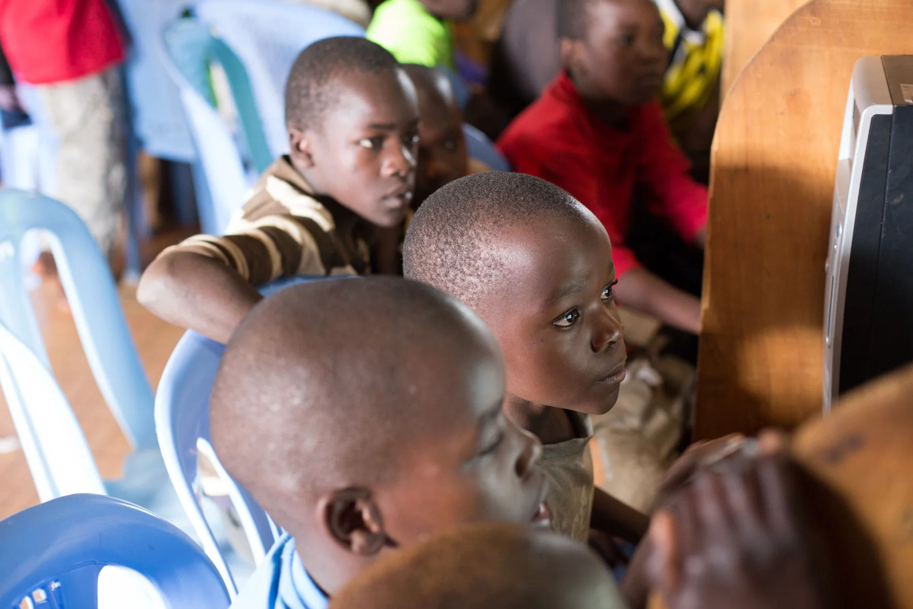 Computer class at the SHOFCO community center. Kibera, Nairobi, Kenya