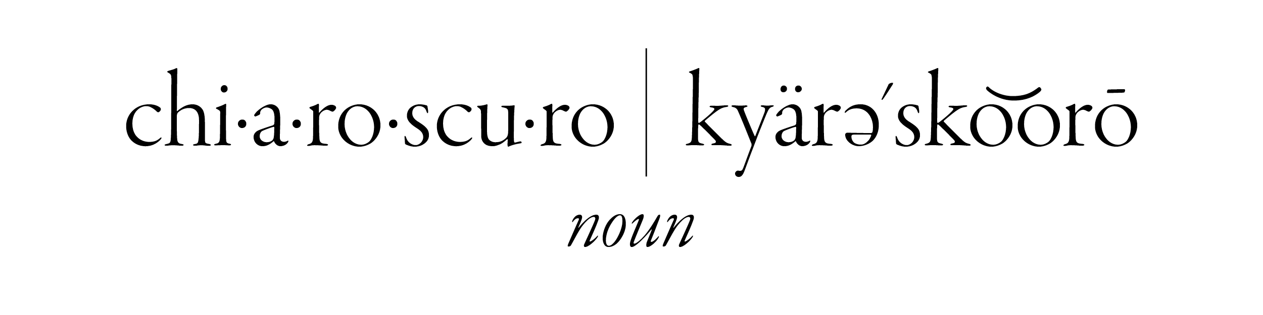 Graphic of phonetic spelling of noun chiaroscuro, Italian for light and shadow.