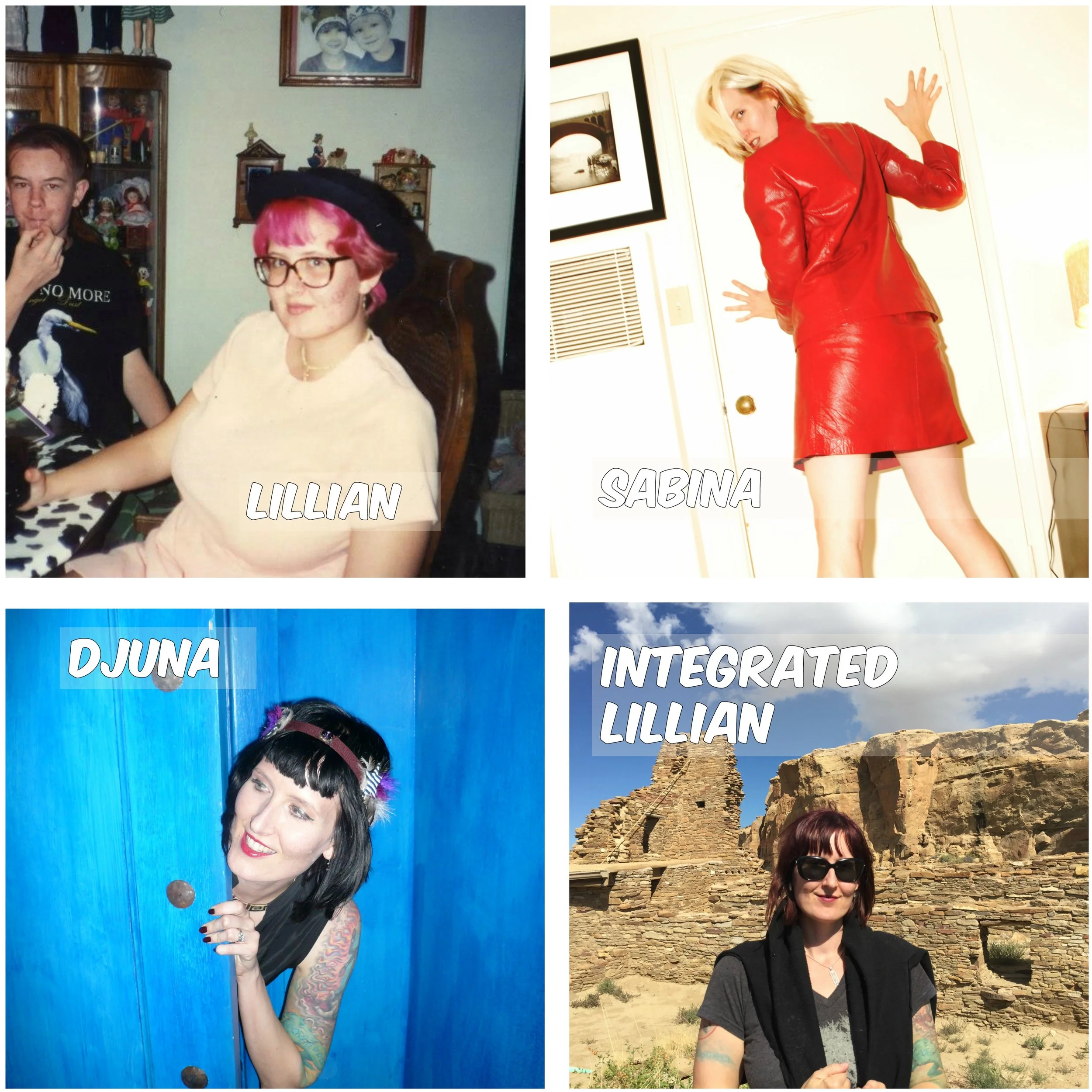 In college I wrote a thesis on Anais Nin’s five-novel collection, Cities of the Interior . Nin’s incorporation of the four elements and Jungian psychology in this collection has given me an enduring framework for understanding my own evolution as a woman. Above, I’ve styled myself at different ages as the characters in her “roman fleuve” (continuous novel).