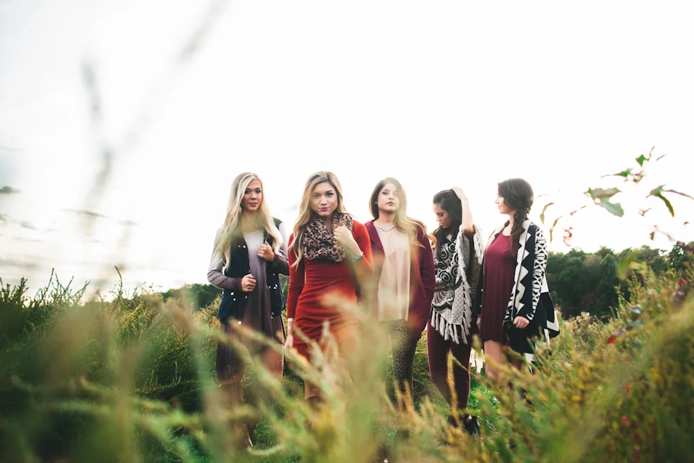 Trent went prone in the tall grass to get this awesome shot of all the models standing on the trail. 