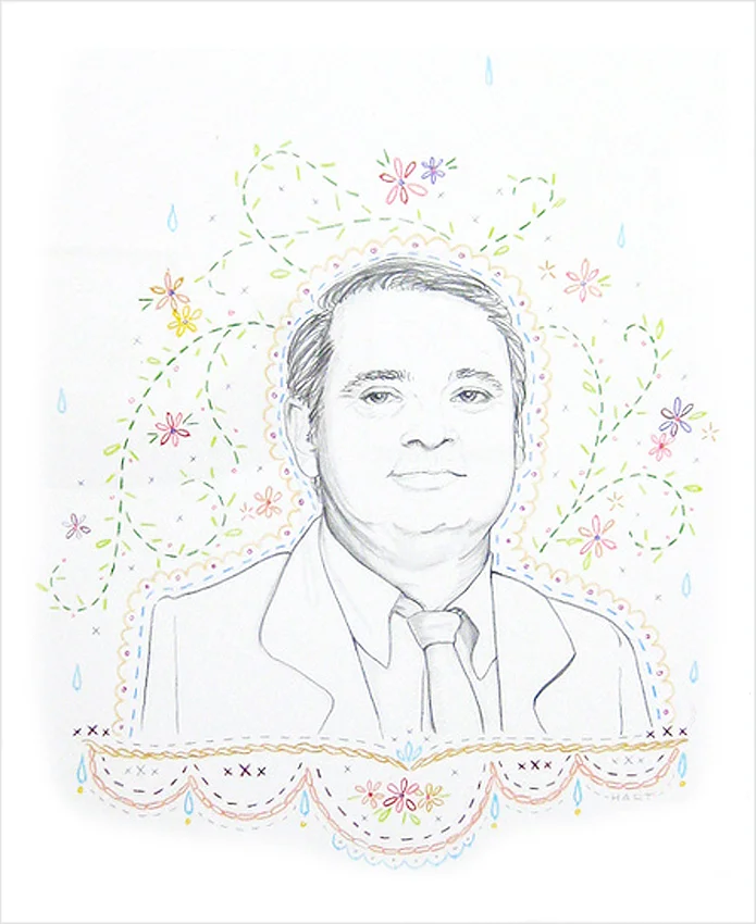 Study Hall Drawings. Teacher #1 - 2010, graphite and colored pencil on bristol. Collection of Brian Duck.
