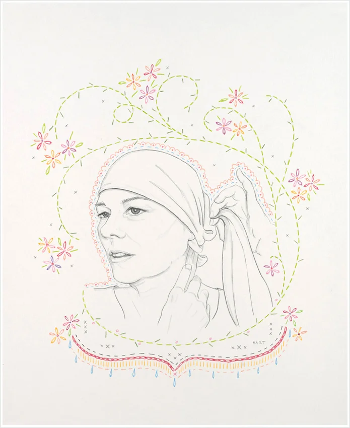 Vanités Sacrées. #17 (Tying a headscarf) - 2011, graphite and colored pencil on bristol.