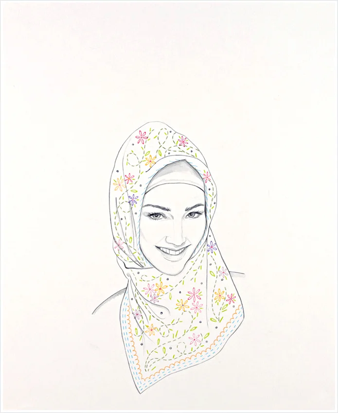 Vanités Sacrées. #1 (Modeling a fashionable hijab) - 2011, graphite and colored pencil on bristol.