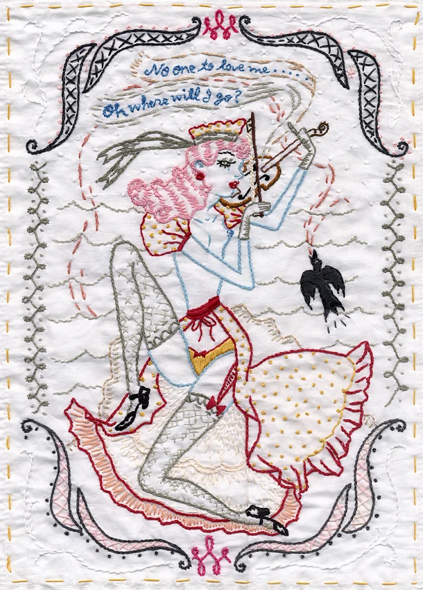 Blue Lass (collaboration with Dame Darcy) - 2004, hand embroidery on cotton. Collection unknown.
