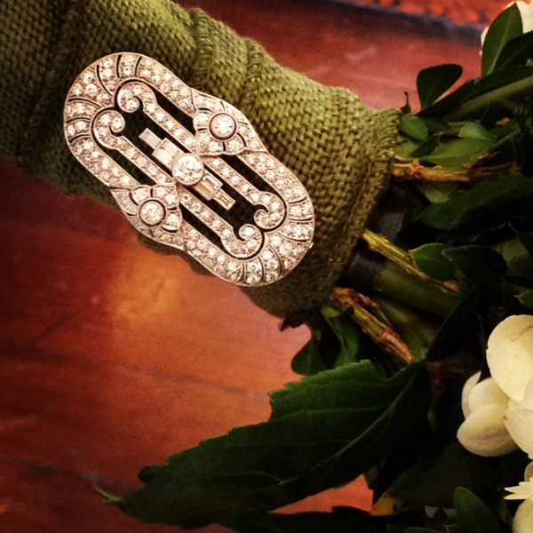 All original Art Deco diamond and platinum pin/pendant with 4.00 carats total weight in diamonds.