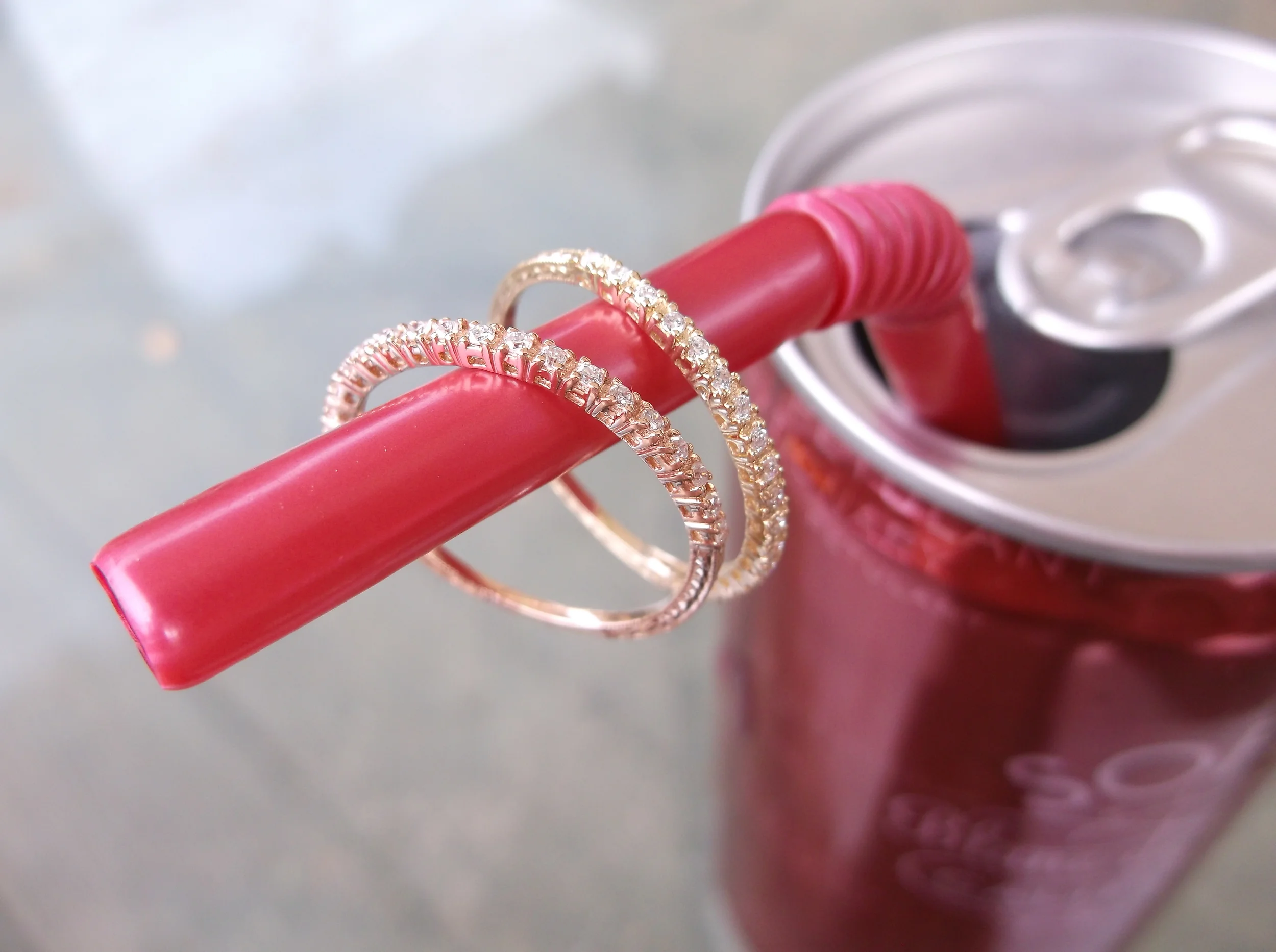 Sweet and dainty diamond bands in rose gold and yellow gold.