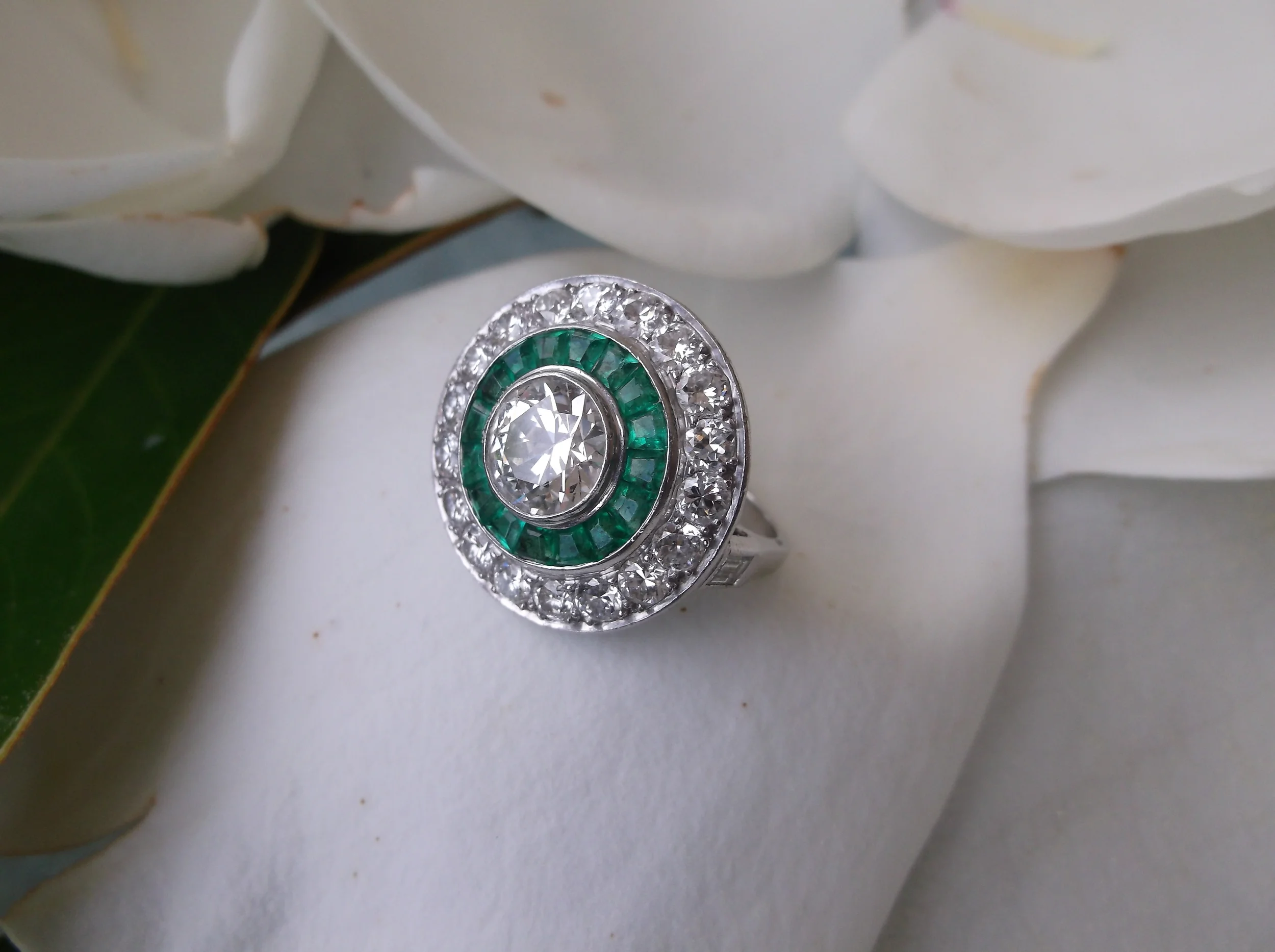 Melba's Art Deco diamond and emerald cocktail ring. 