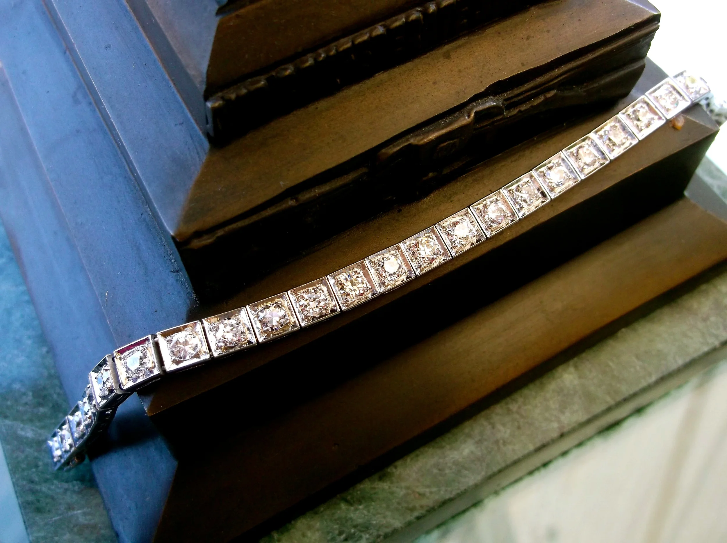 SOLD - Exquisite Art Deco diamond bracelet with 5.00 carats total weight in Old European cut diamonds. 