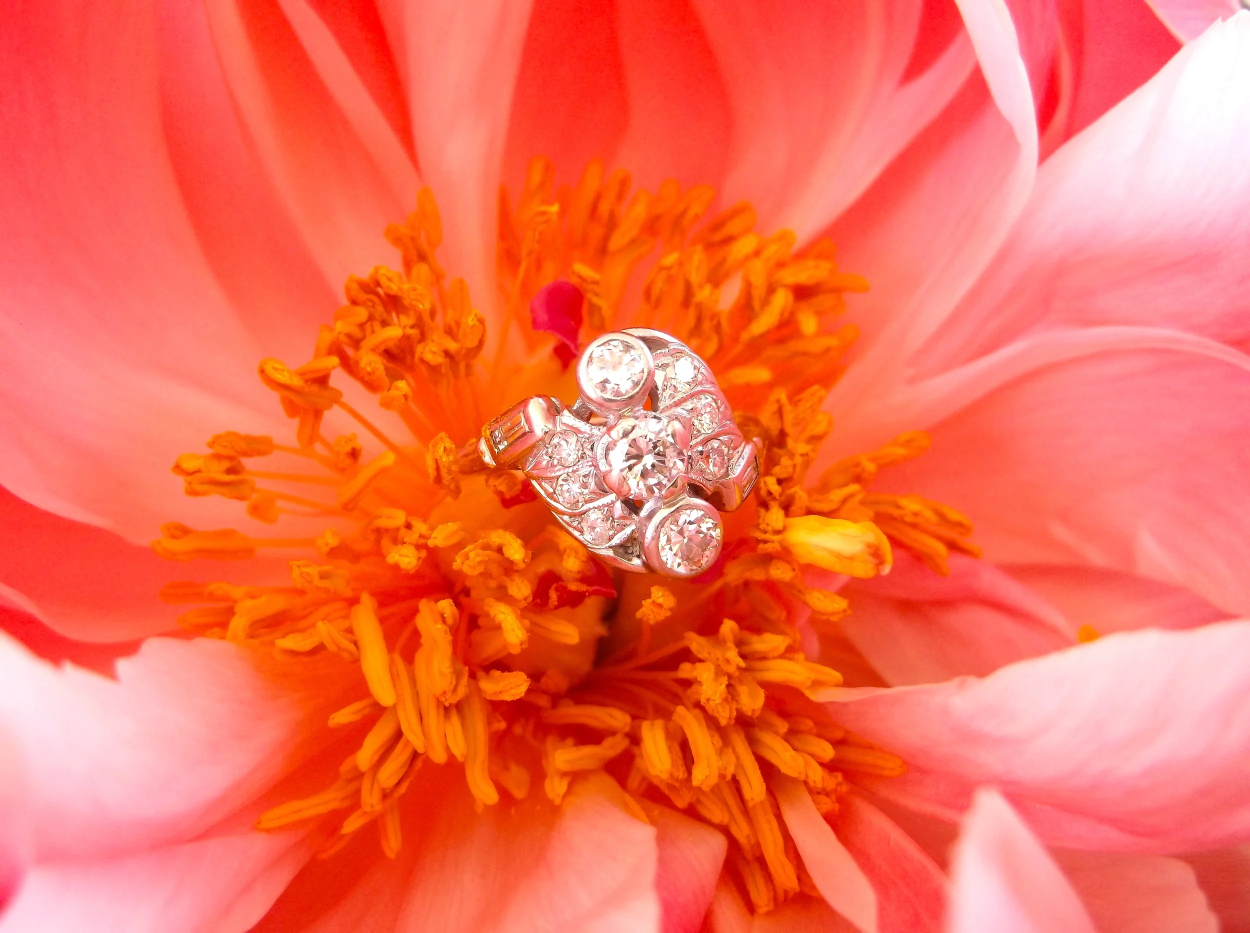 SOLD - Lovely Art Deco diamond and 14K white gold ring with 1.00 carat total weight in diamonds. 