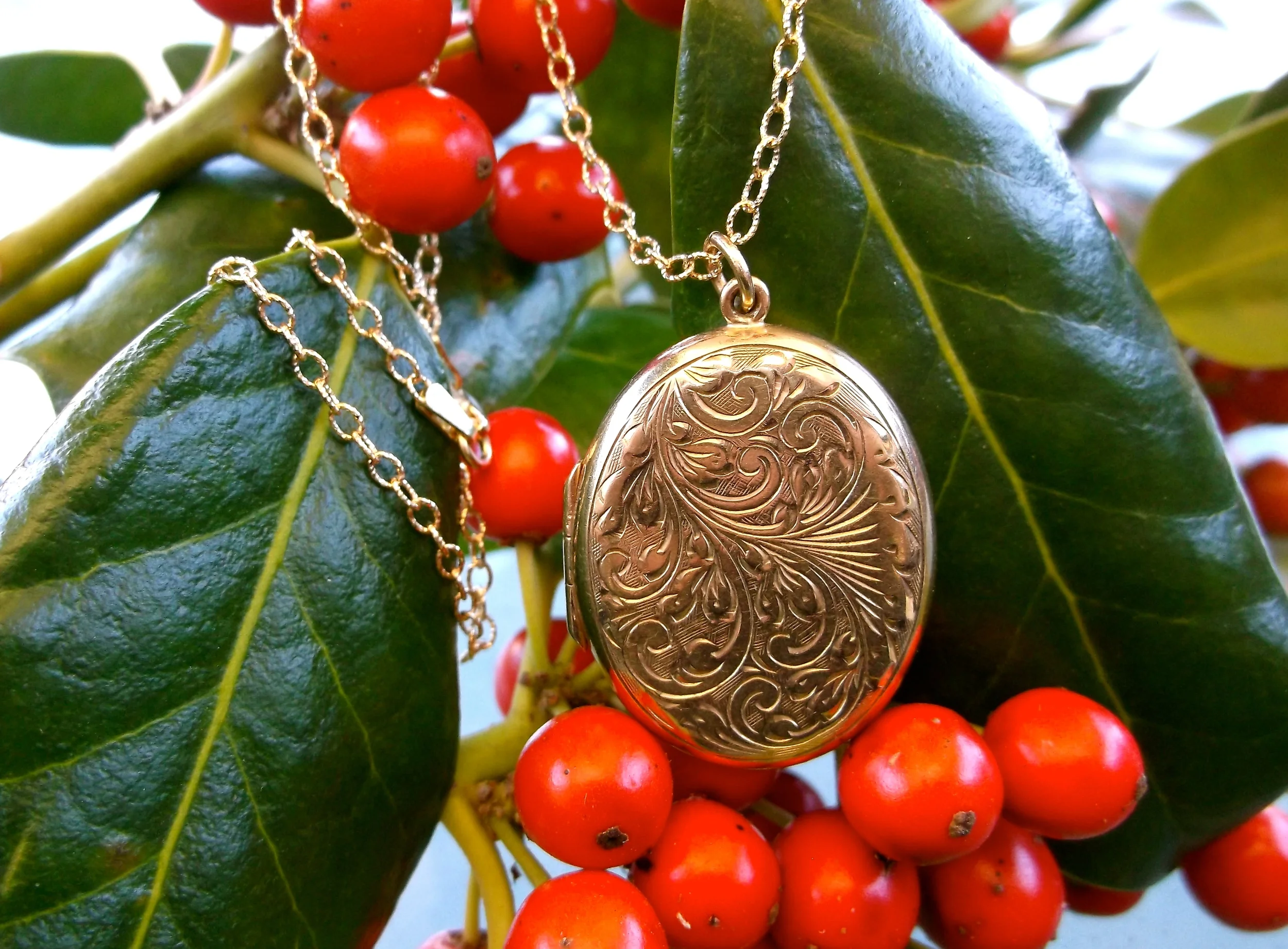 For December: An engraved gold locket (slightly bigger than a quarter). 