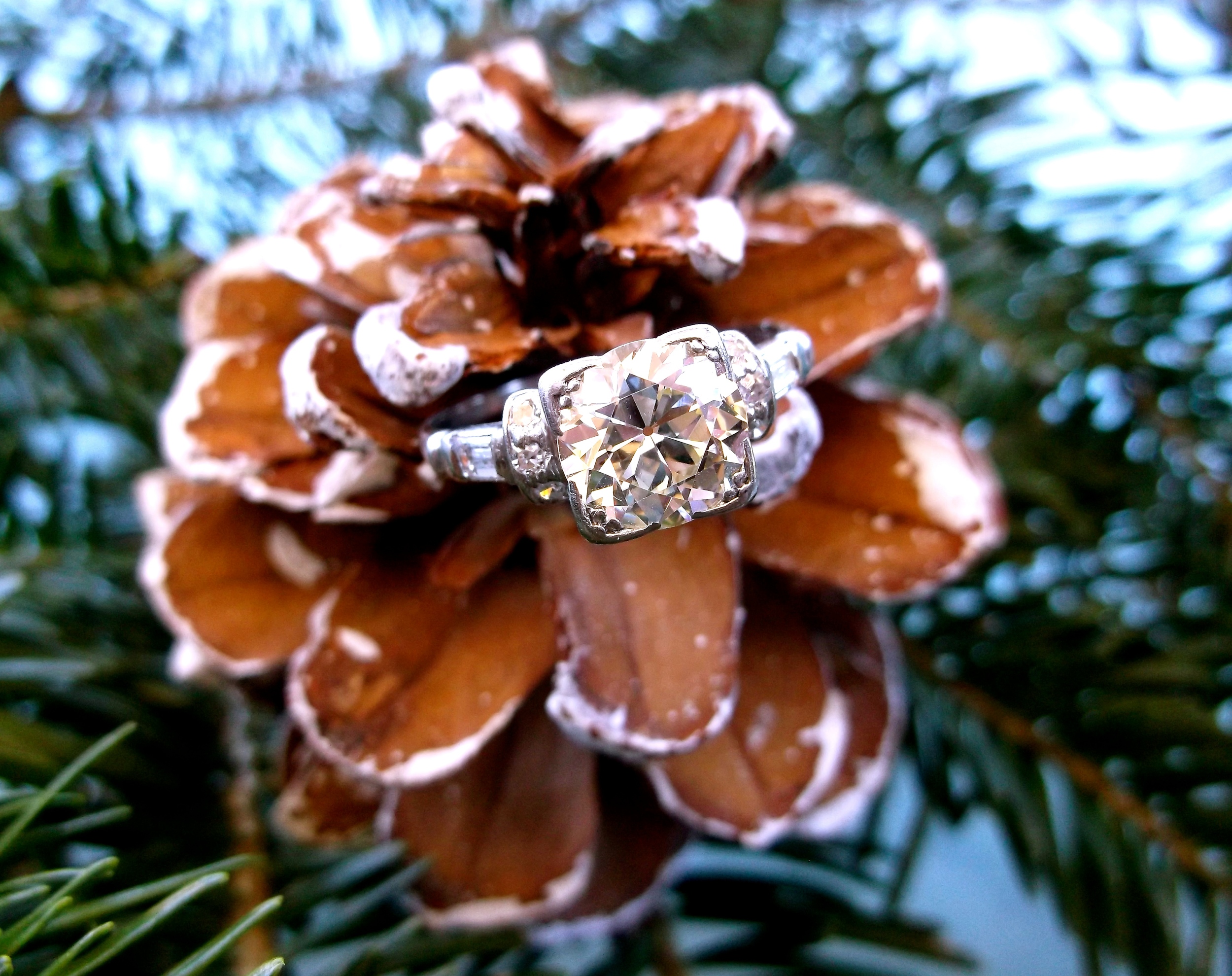 SOLD - Stunning Art Deco 1.85 carat Old European cut diamond set in a diamond and platinum mounting. 