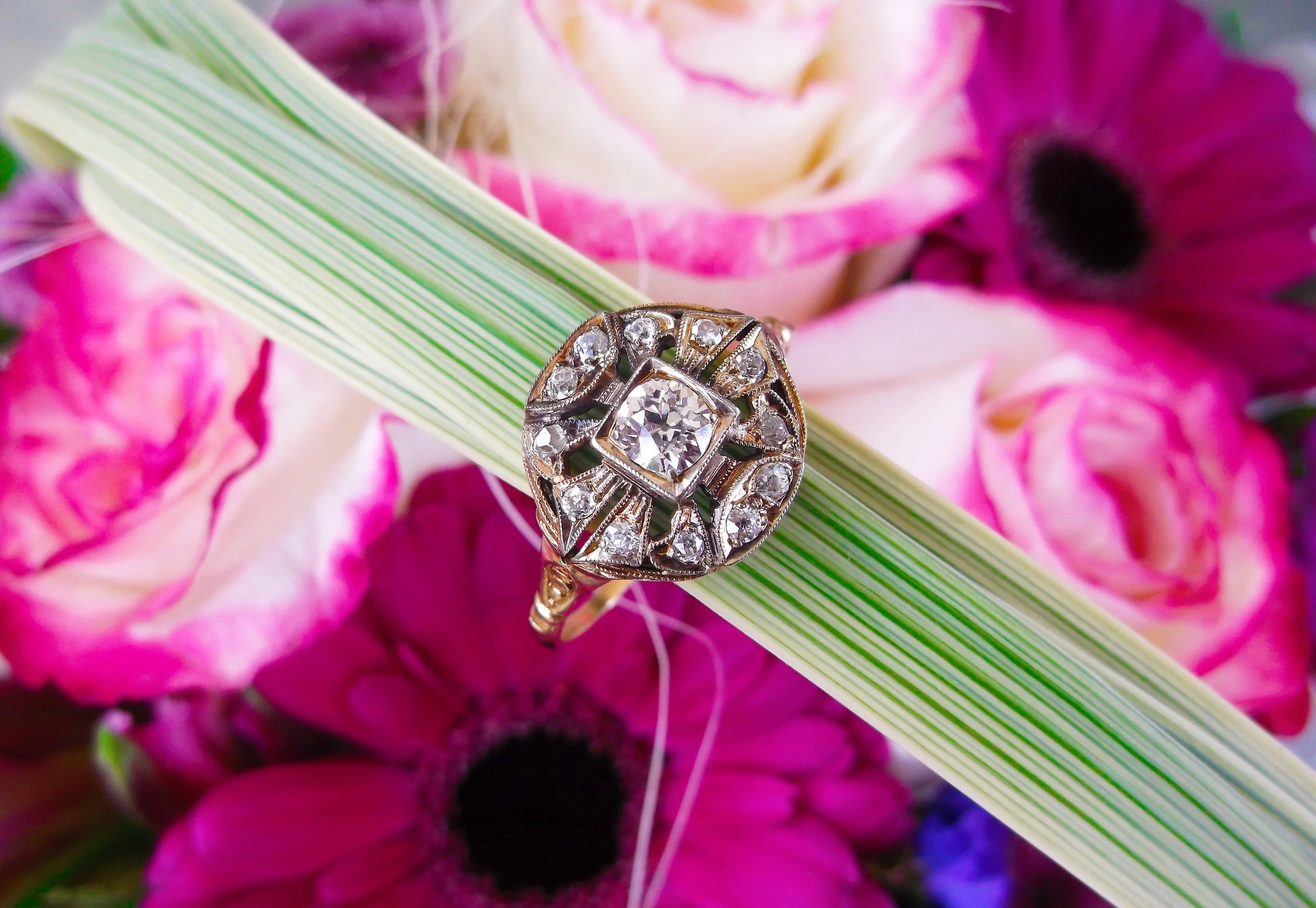 SOLD - All original Victorian Era diamond and yellow gold ring with a 0.30 carat Old Mine cut diamond in the center.