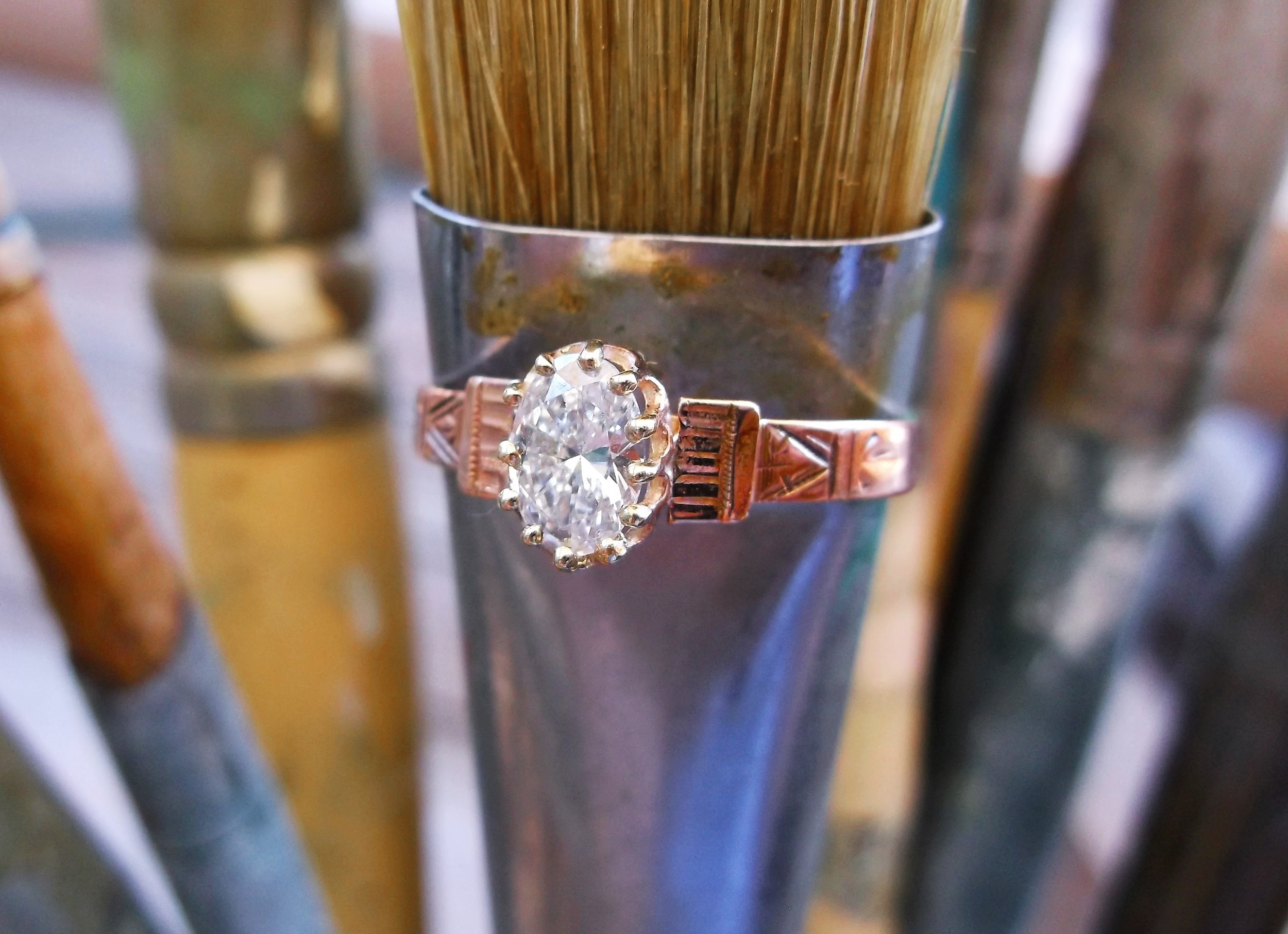 SOLD - Beautiful 0.50 carat oval diamond set in a yellow gold Victorian era mounting.