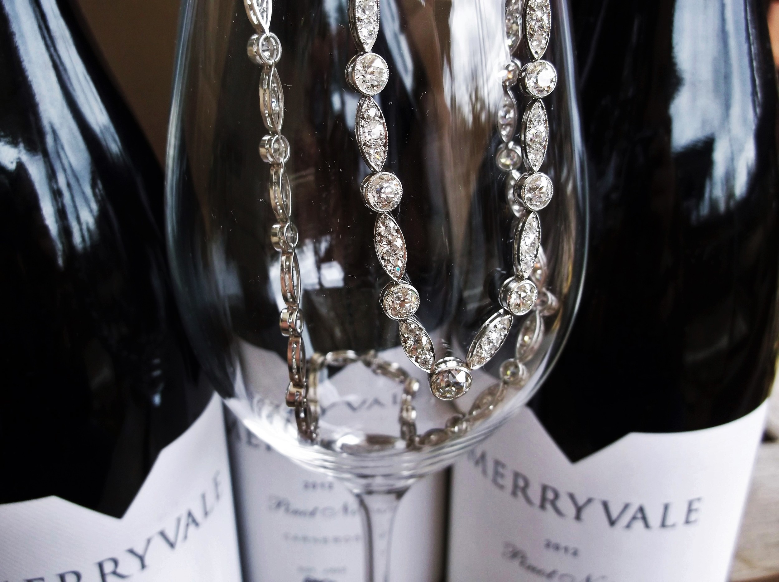 SOLD - Magnificent 1920's Old European cut diamond necklace with over 15 carats total weight in diamonds set in platinum.