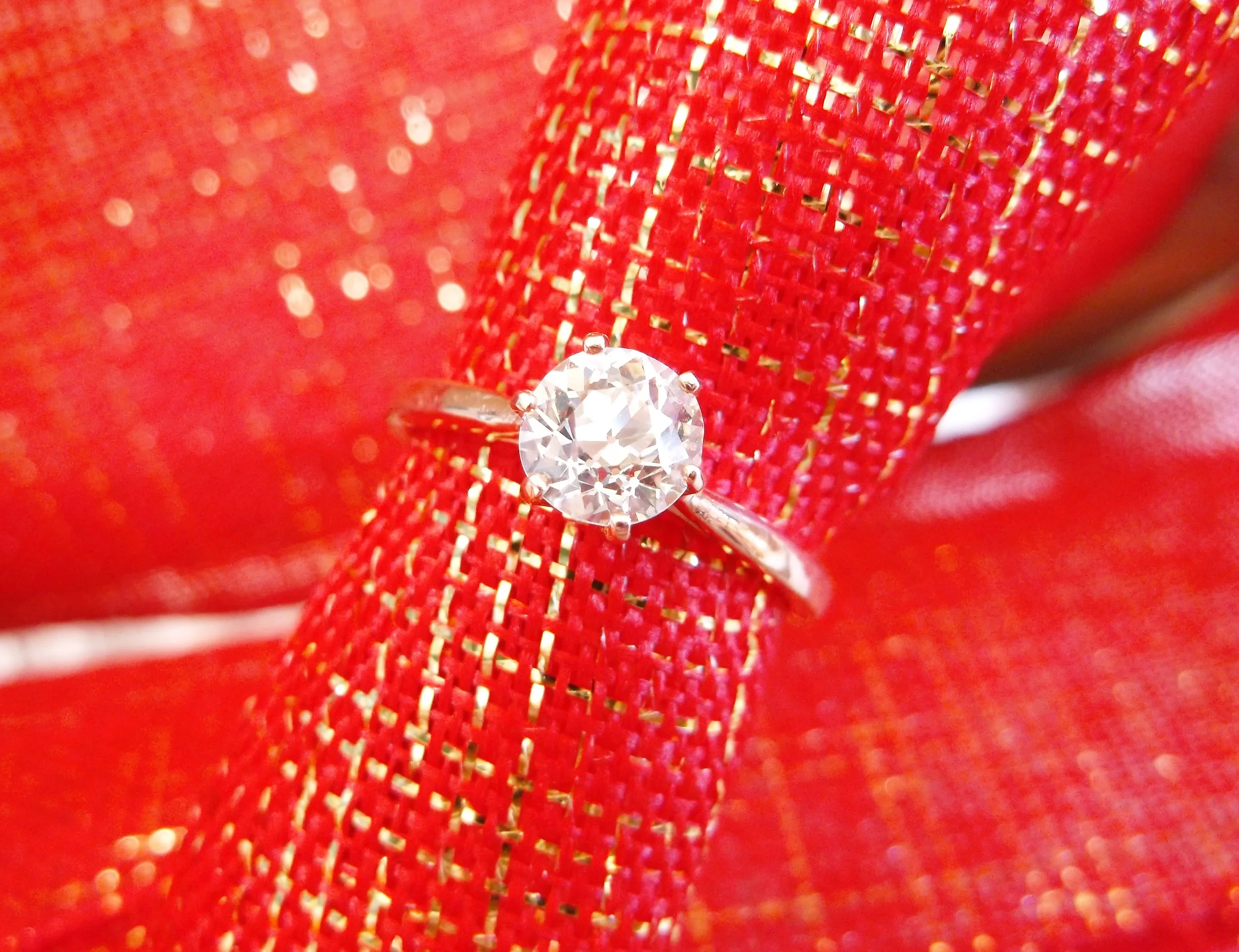Beautifully classic 1.07 carat Old European cut diamond set in a six prong rose gold solitaire mounting.