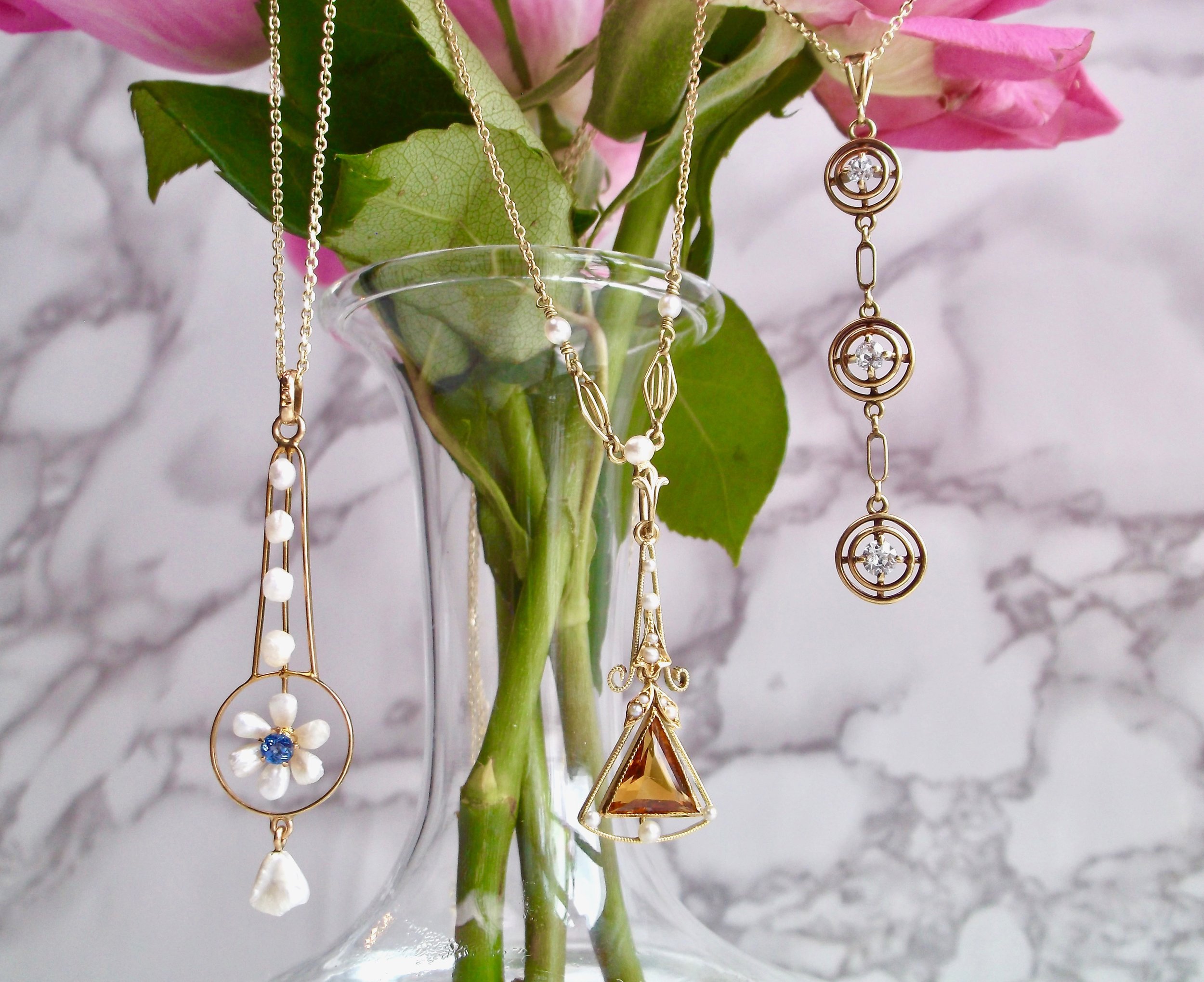 We're lusting over these Victorian lavalier pendants! Featuring pearls, diamonds a citrine and a sapphire, these are all to die for! Shop all three and more HERE