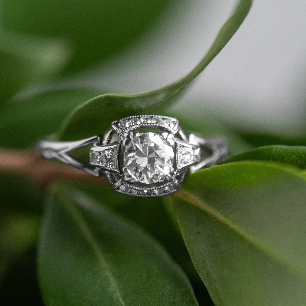 Rise and shine with this lovely ray of sunshine! โ๏ธ๐ 0.44 carat Old European cut diamond set into an Art Deco Orange Blossom mounting. Shop HERE . 