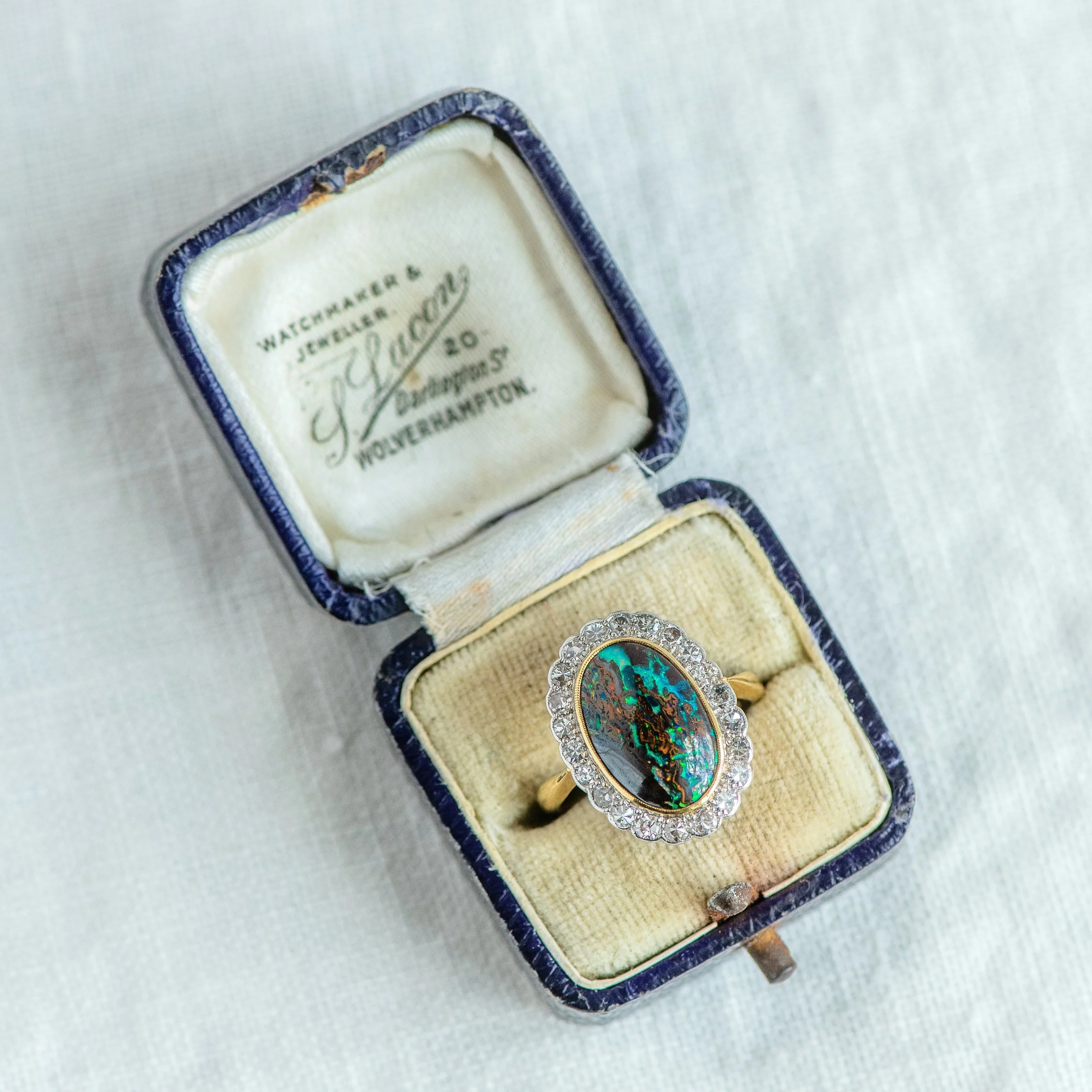 A long long time ago in a π«galaxyπ« far far away....was this mesmerizing GALACTIC Black Opal and diamond ring from the Edwardian era! π Shop this fabulous ring HERE .